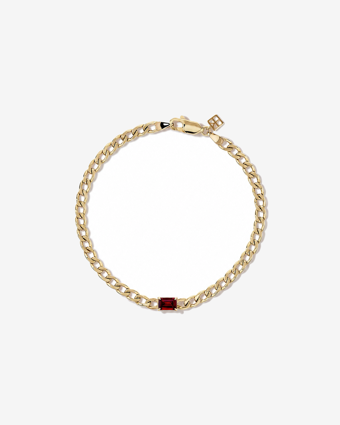 Garnet Curb Link Bracelet in 10kt Yellow Gold