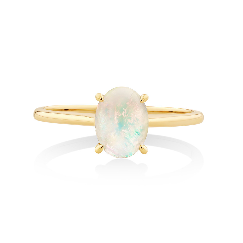 Australian Opal Solitaire Ring in 10kt Yellow Gold