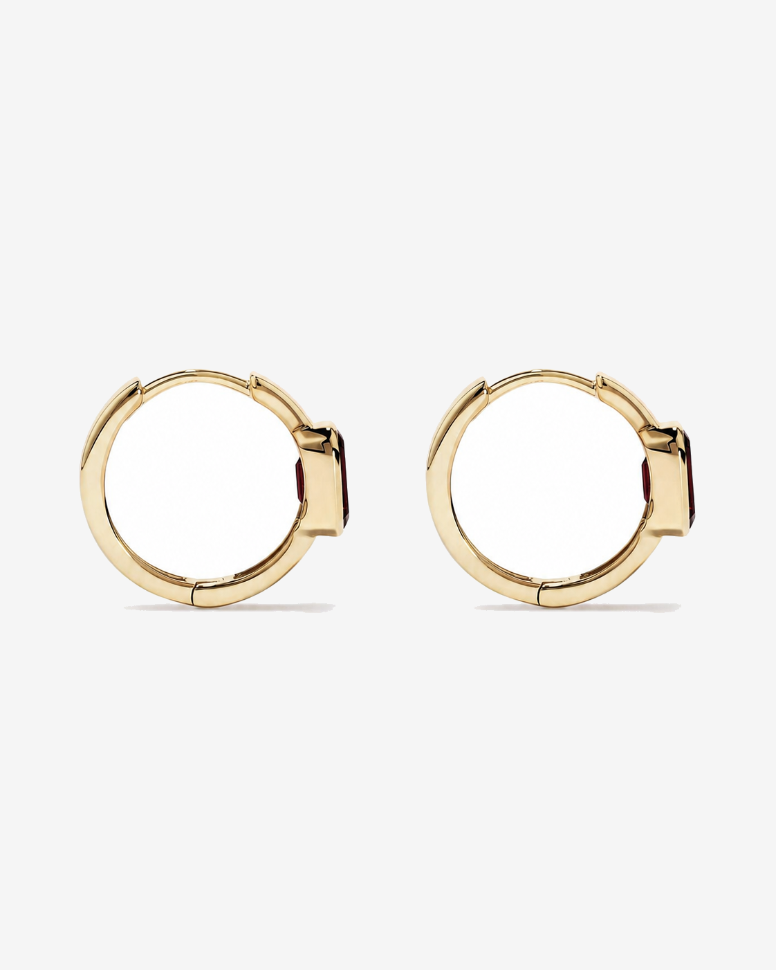 Garnet Bezel Huggie Earrings in 10kt Yellow Gold