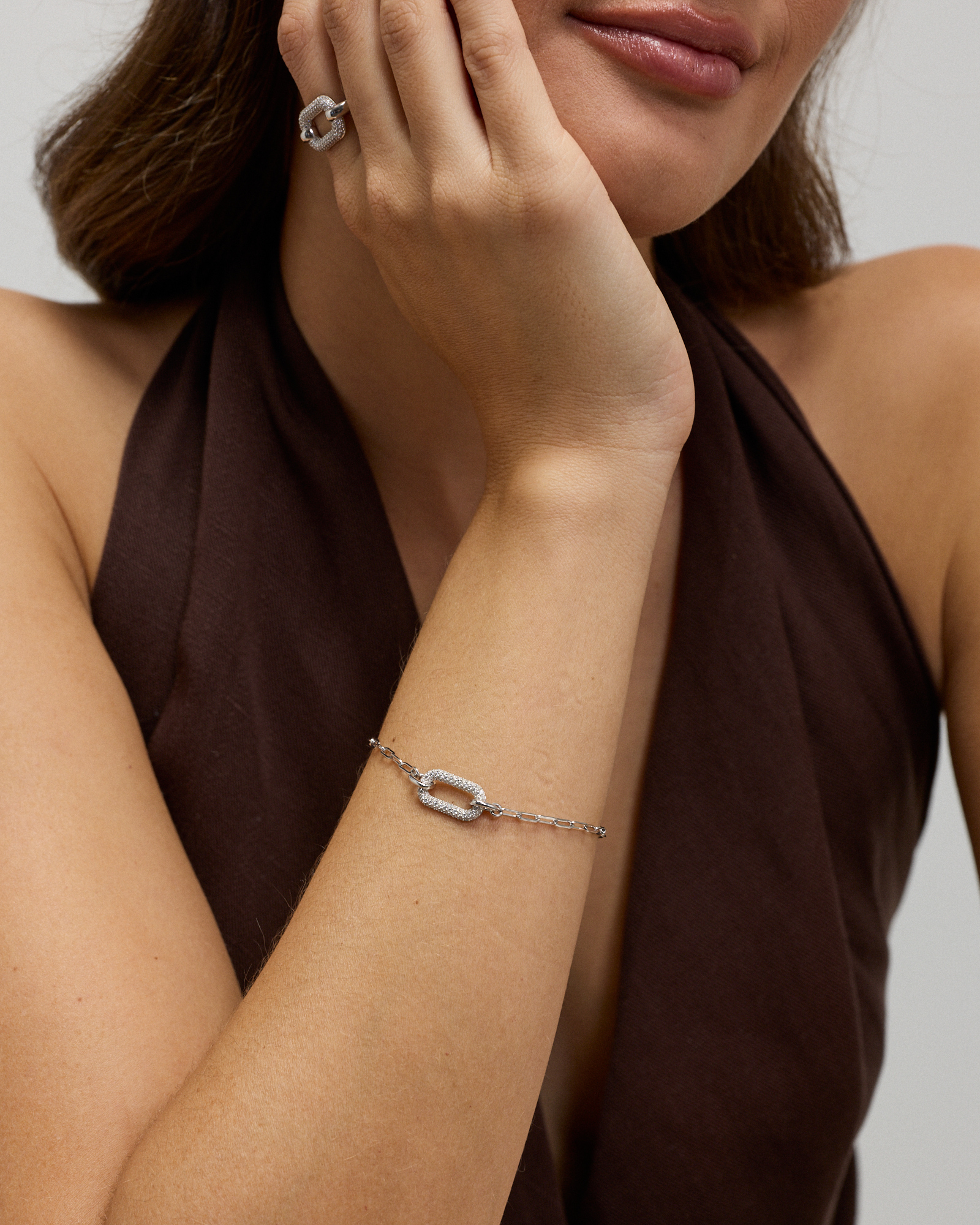 19" (7") Luxe Link Paperclip Bracelet with Cubic Zirconia in Sterling Silver