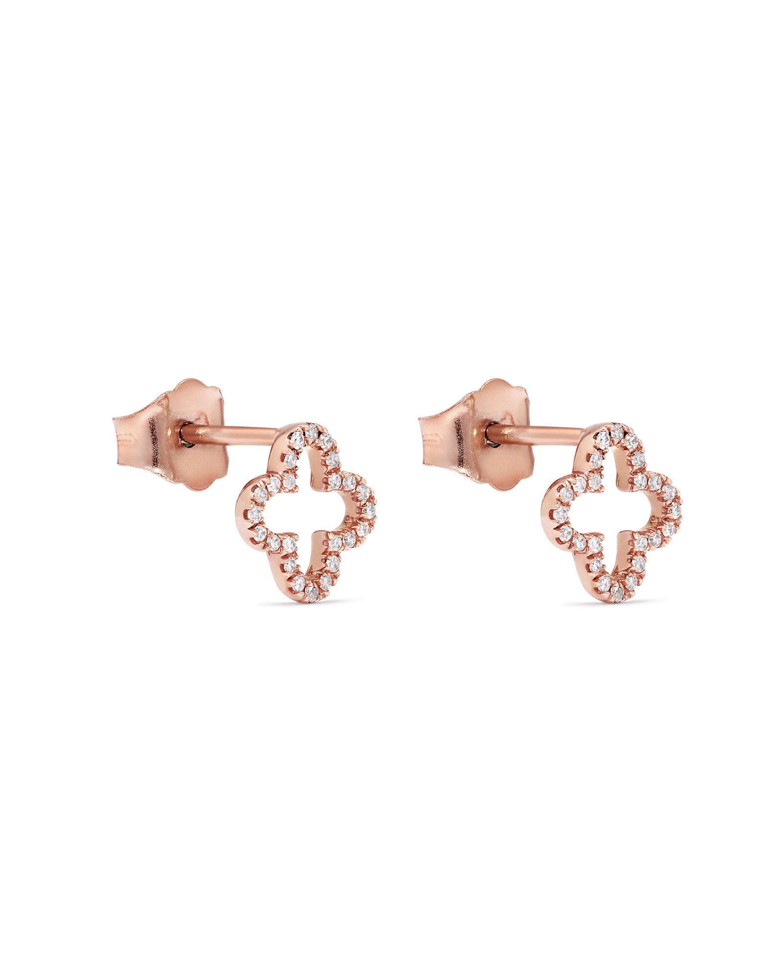 Boutons d'oreilles en or rose 10 K avec trèfle à 4 feuilles et diamants