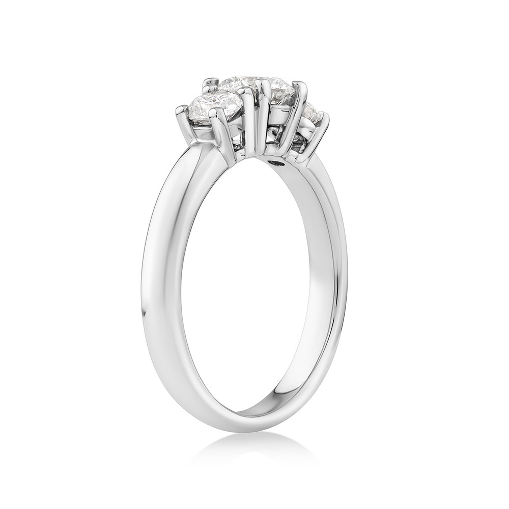 Bague de fiançailles à trois pierres en diamant taille brillant rond de 1,00 carat en or jaune et blanc 14 carats