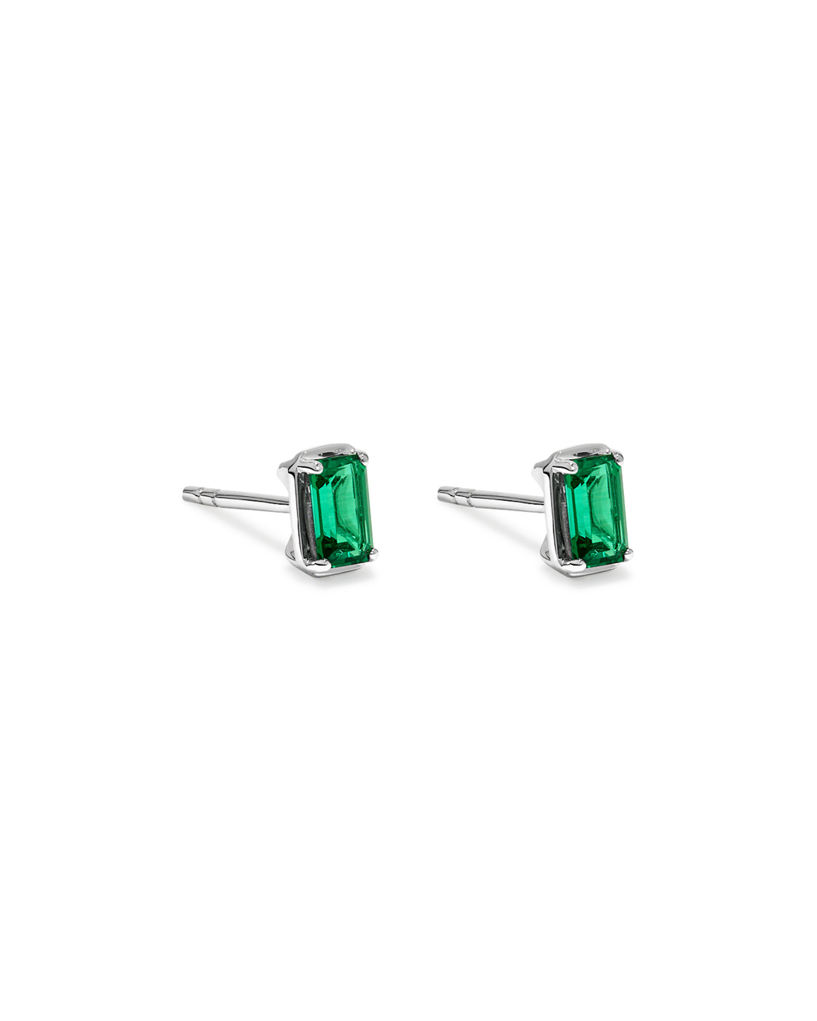 Emerald-Cut Created Emerald Stud Earrings in Sterling Silver