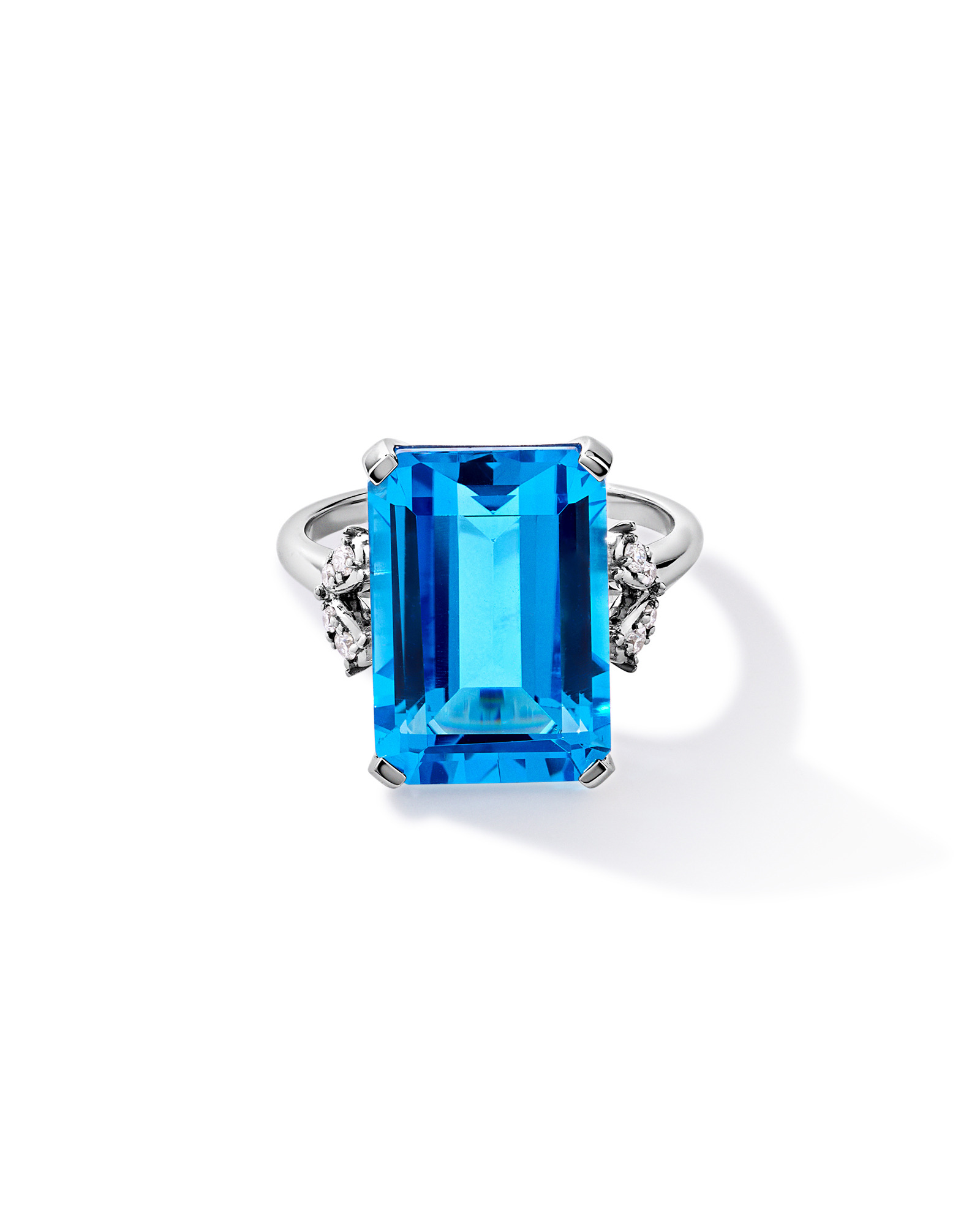 Emerald Cut Swiss Blue Topaz & 0.08 Carat TW Diamond Ring 10kt Gold