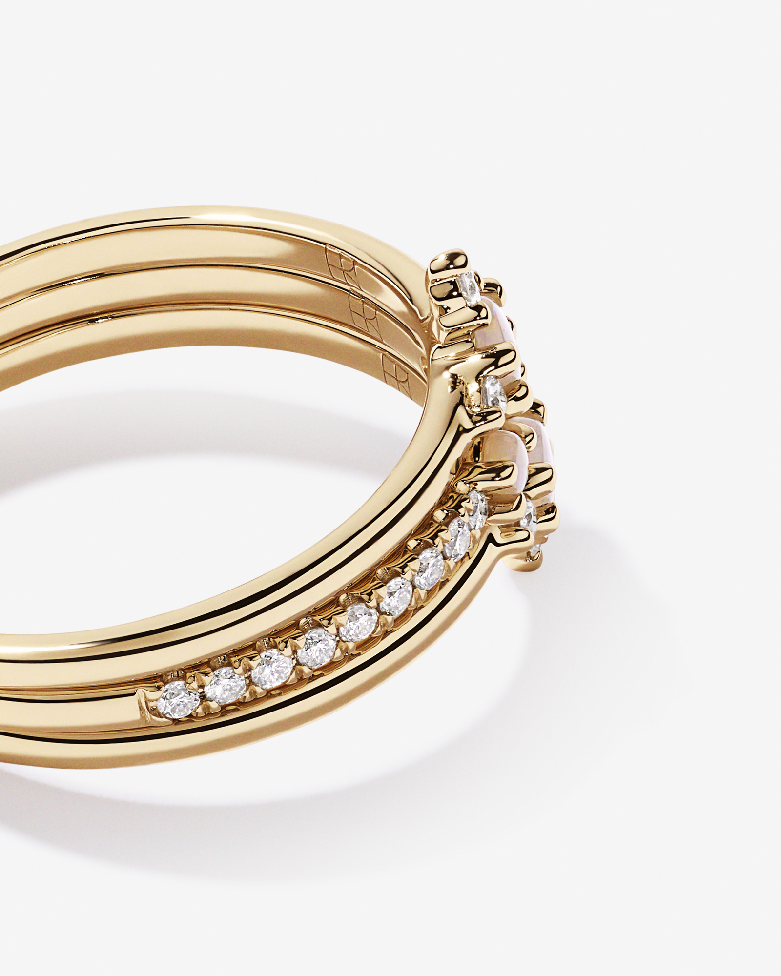 Australian Opal & 0.18 Carat TW of Diamonds 3 Ring Set 10kt Yellow Gold