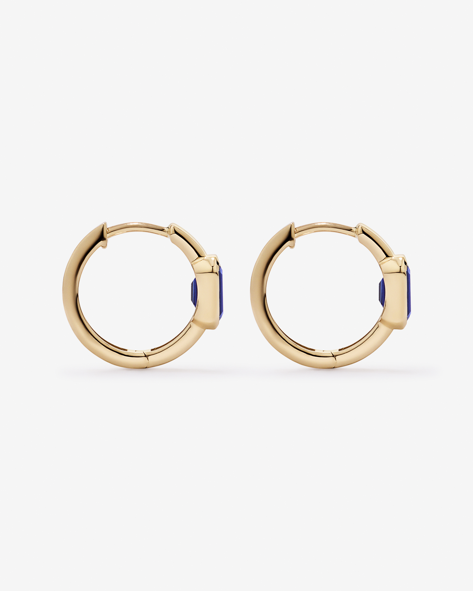 Created Sapphire Bezel Huggie Earrings in 10kt Yellow Gold