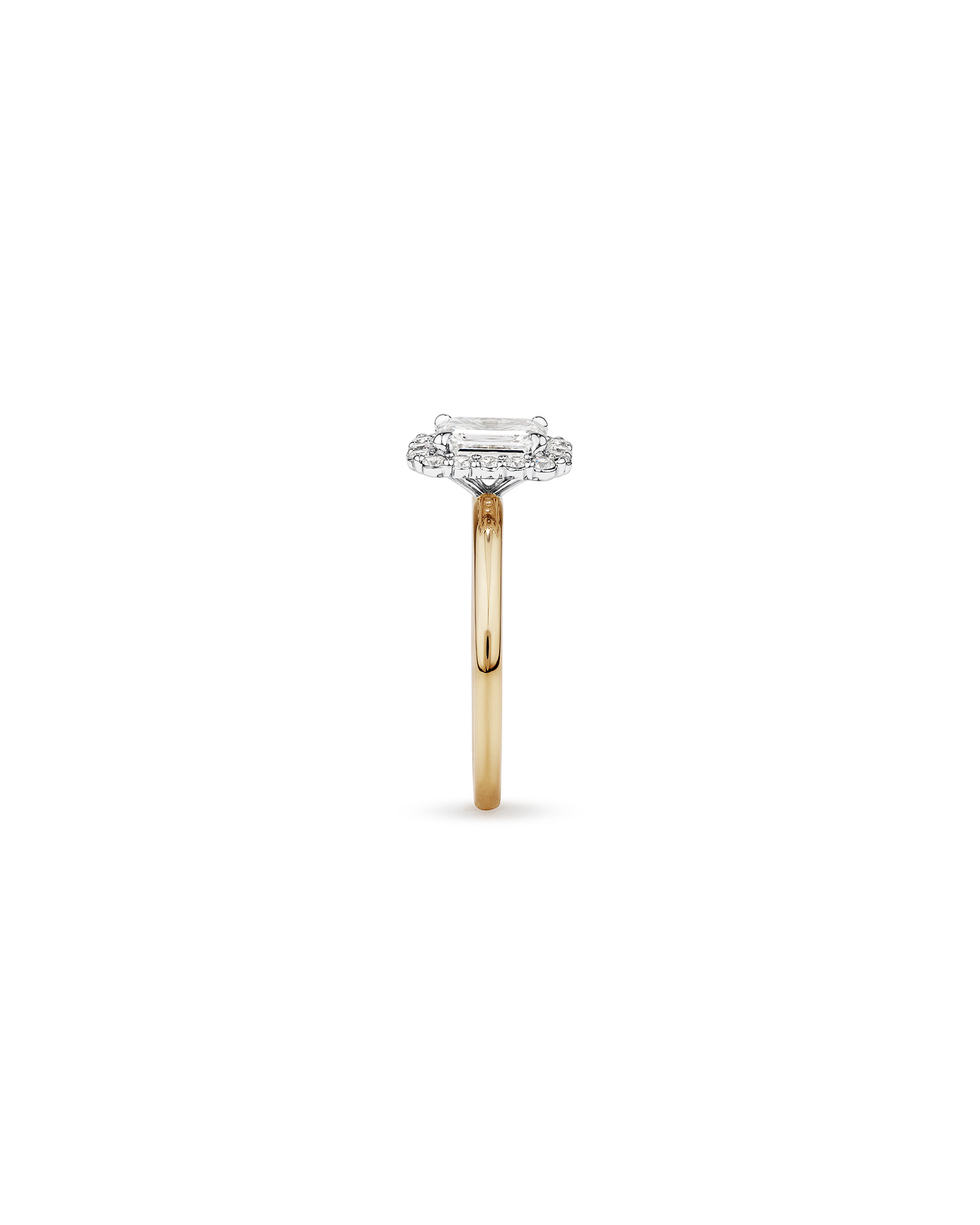 Bague de fiançailles TW Diamond Halo Émeraude taillée en laboratoire 1,46 carat or jaune et blanc 14 carats