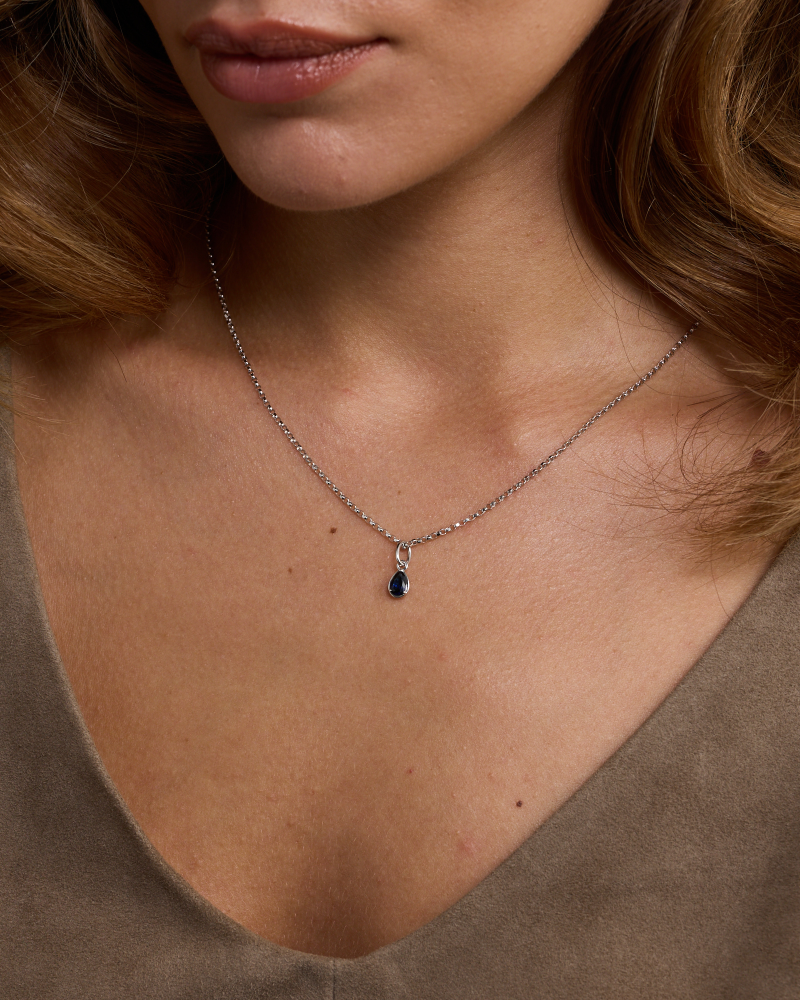 Pear-Cut Created Sapphire Pendant in Sterling Silver
