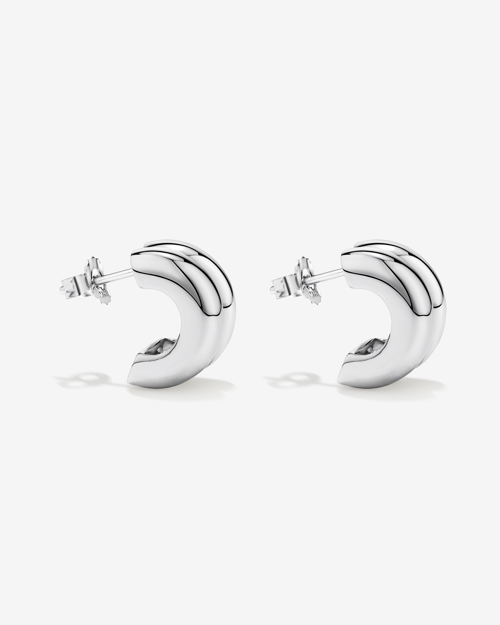 Double Half Hoop Stud Earrings in Sterling Silver