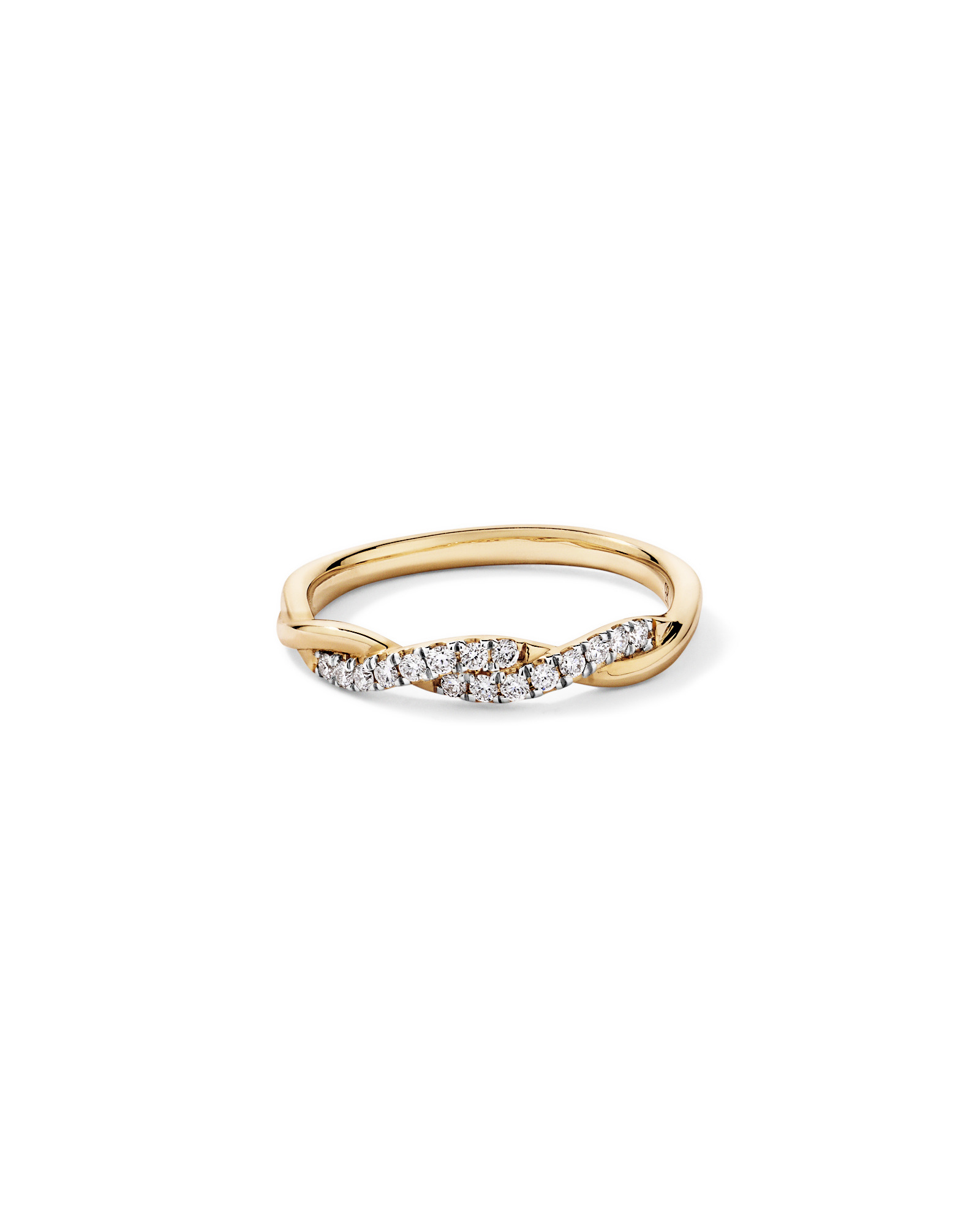 0.16TW Round Brilliant Laboratory-Grown Diamond Twist Wedding Ring 14kt Yellow Gold with Rhodium
