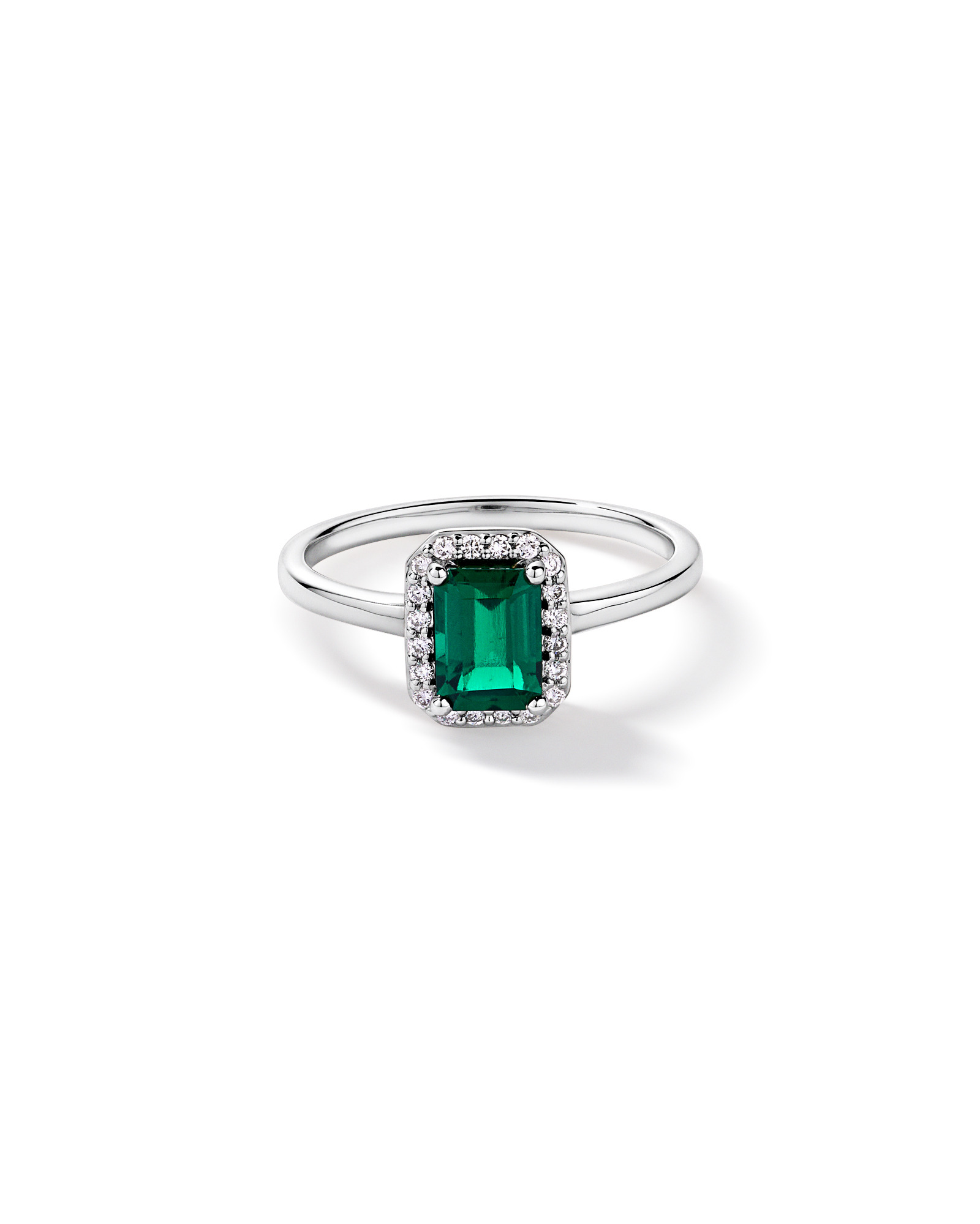Bague Halo en diamant Emerald Lab 0.10TW or blanc 10kt