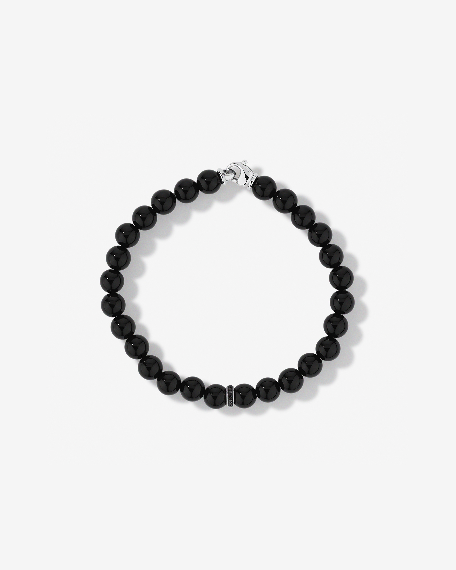 Bracelet en perles en onyx et diamants noirs pour hommes en argent sterling