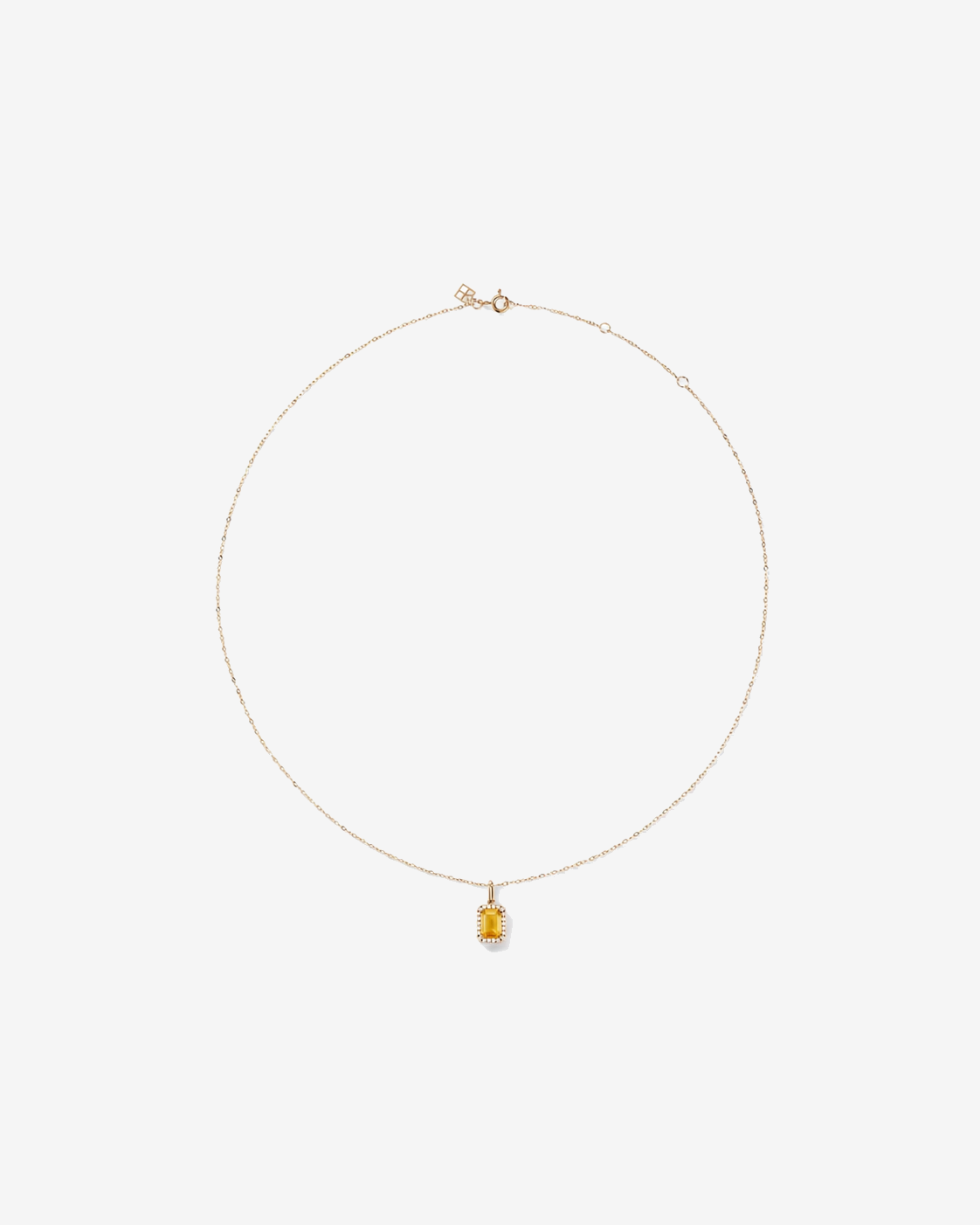 Emerald Cut Citrine and Diamond Halo Pendant with Chain in 10kt Yellow Gold