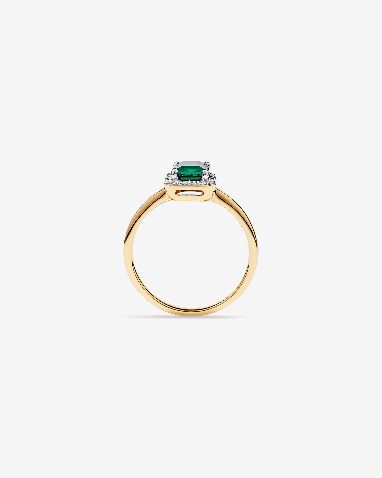 Created Emerald & 0.10 Carat TW Laboratory-Grown Diamond Halo Ring 10kt Yellow Gold and Rhodium