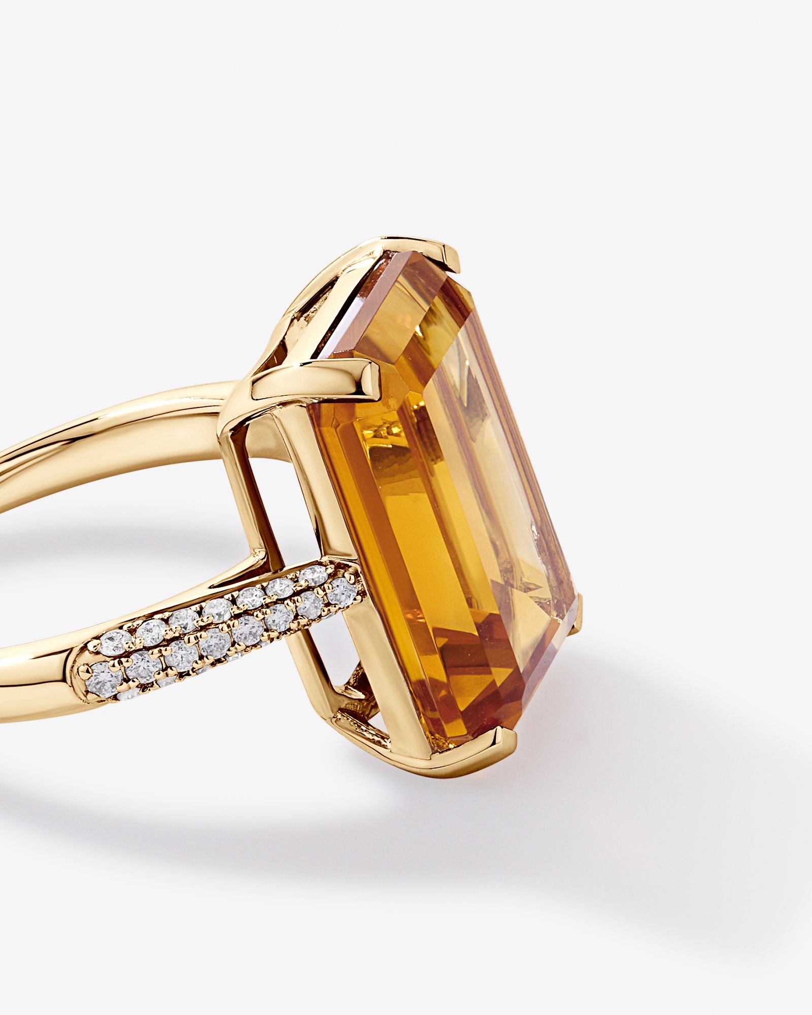 Emerald Cut Citrine & 0.23 Carat TW Diamond Ring 10kt Yellow Gold