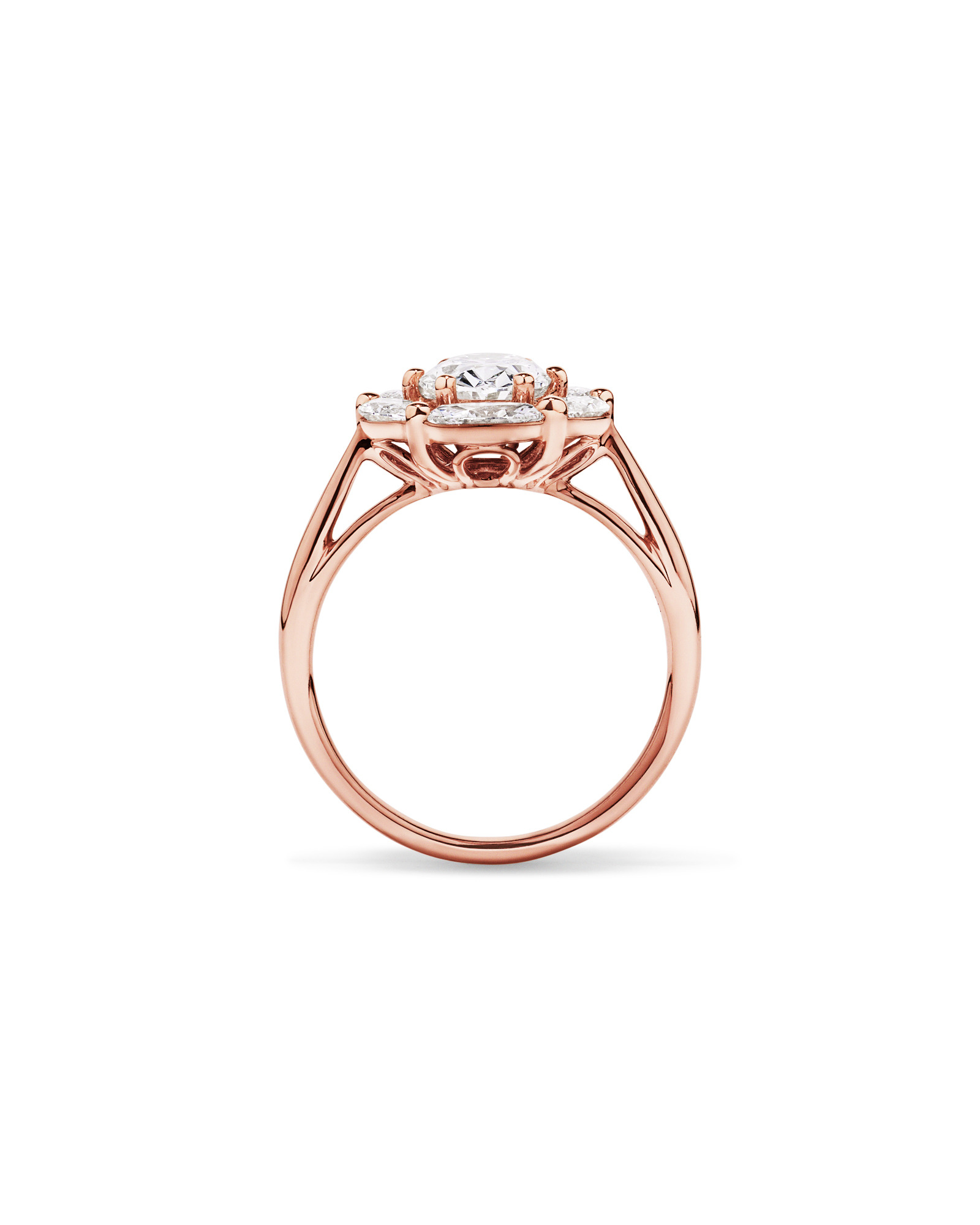 2.68 Carat TW Oval and Marquise Laboratory-Grown Diamond Halo Ring 14kt Rose Gold
