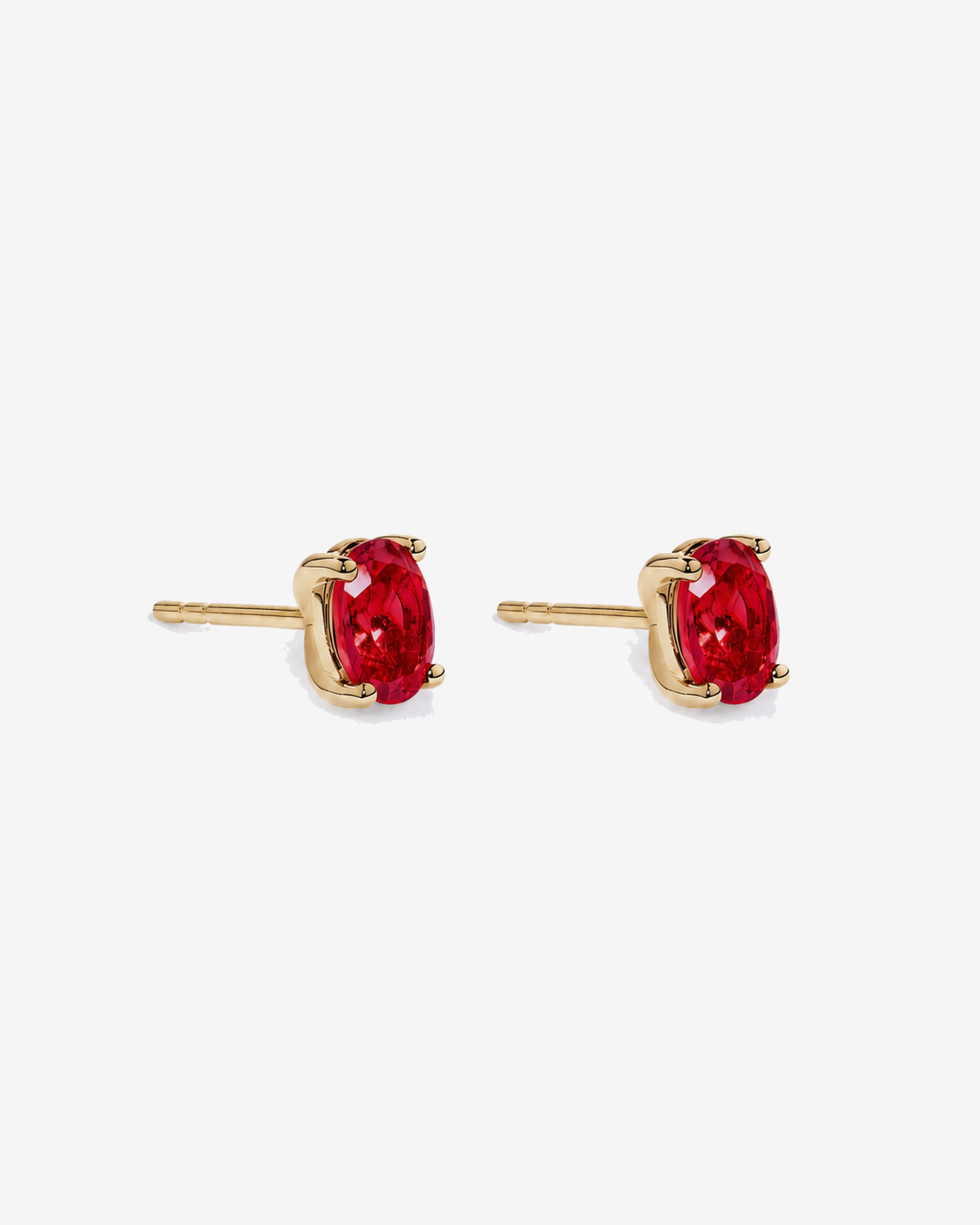 Oval Ruby Stud Earrings in 10kt Yellow Gold