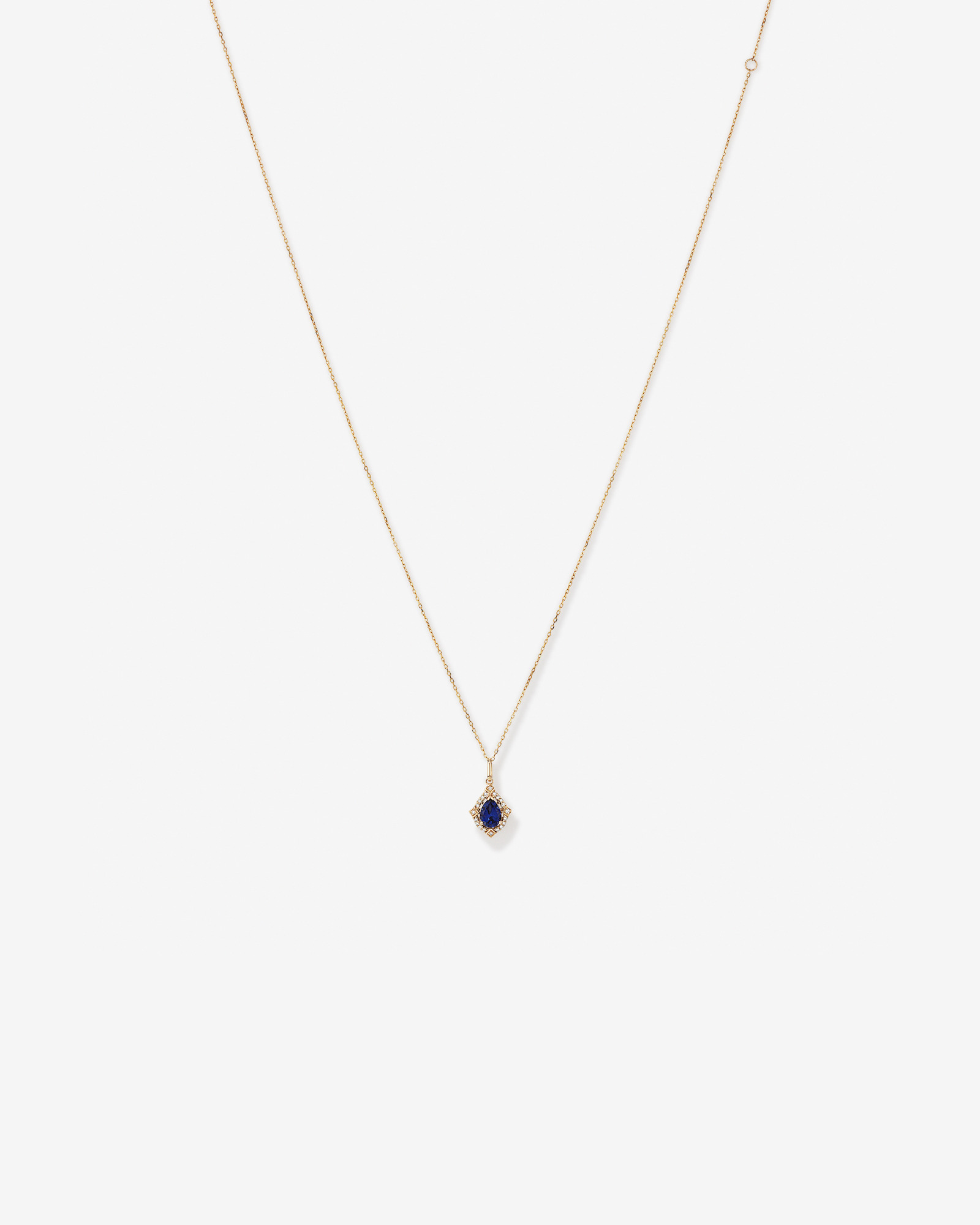 Pendentif collier halo en or jaune 10 kt avec saphir créé taille poire et diamants