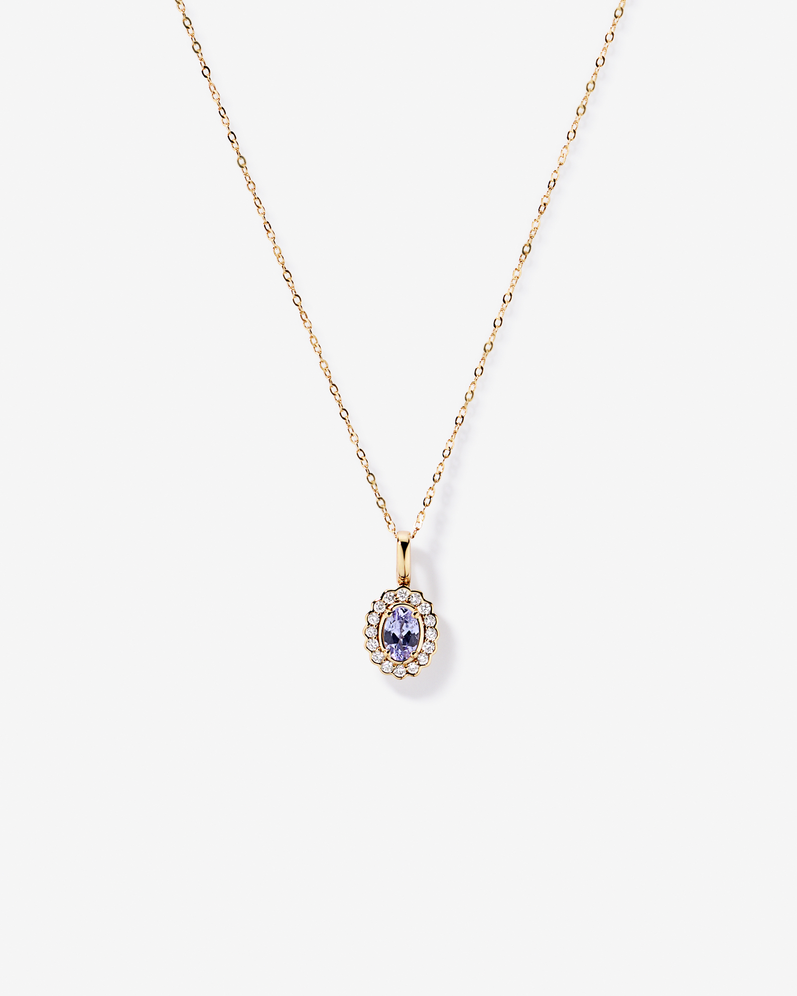 Tanzanite & 0,15TW de pendentif Halo en diamant avec chaîne en or jaune 10kt