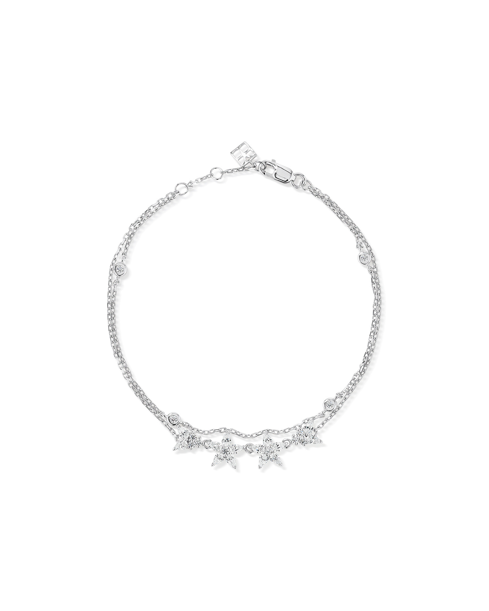 Bracelet floral double 19 cm (7,4 po) avec zircone cubique en argent sterling