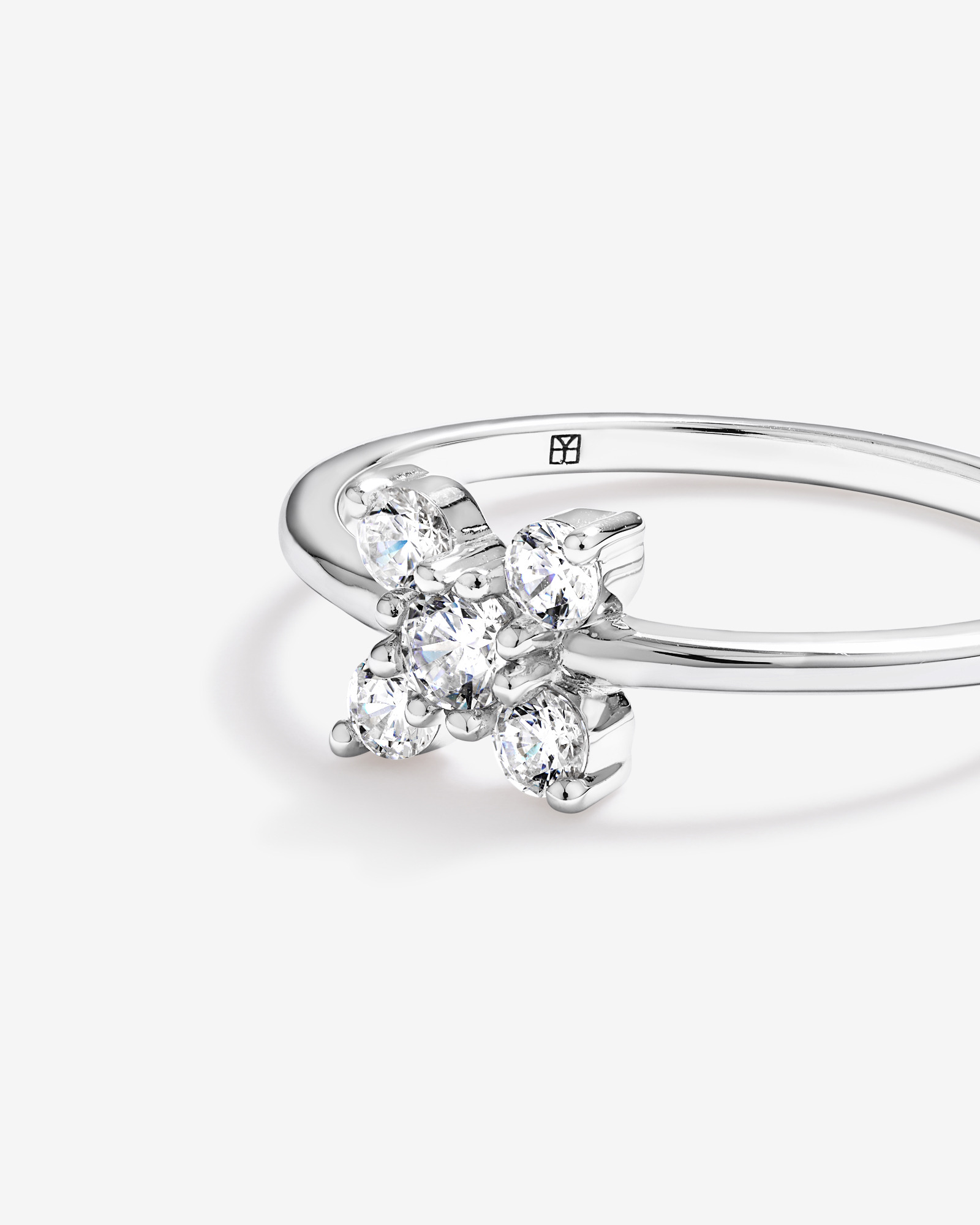 Cubic Zirconia Floral Ring Sterling Silver