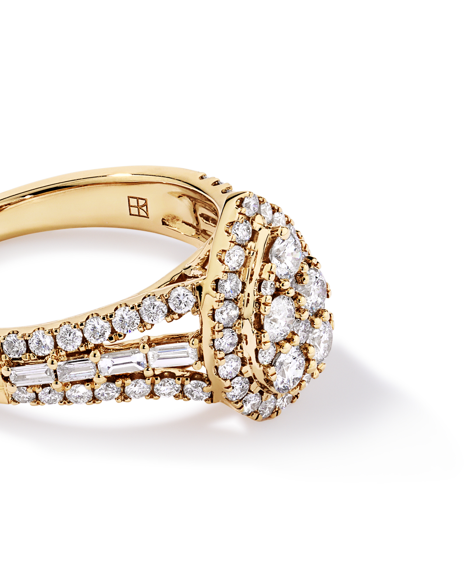 1.25 Carat TW Round Brilliant and Baguette Cluster Diamond Ring 14kt Yellow Gold