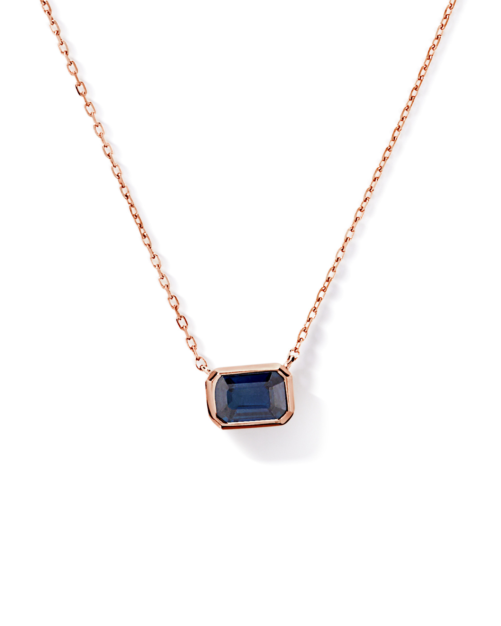 Australian Sapphire Emerald Cut Bezel Set Necklace in 10kt Rose Gold