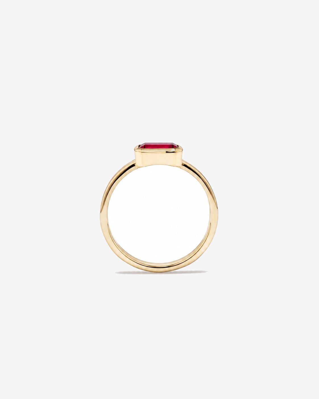 Created Ruby Bezel Ring 10kt Yellow Gold
