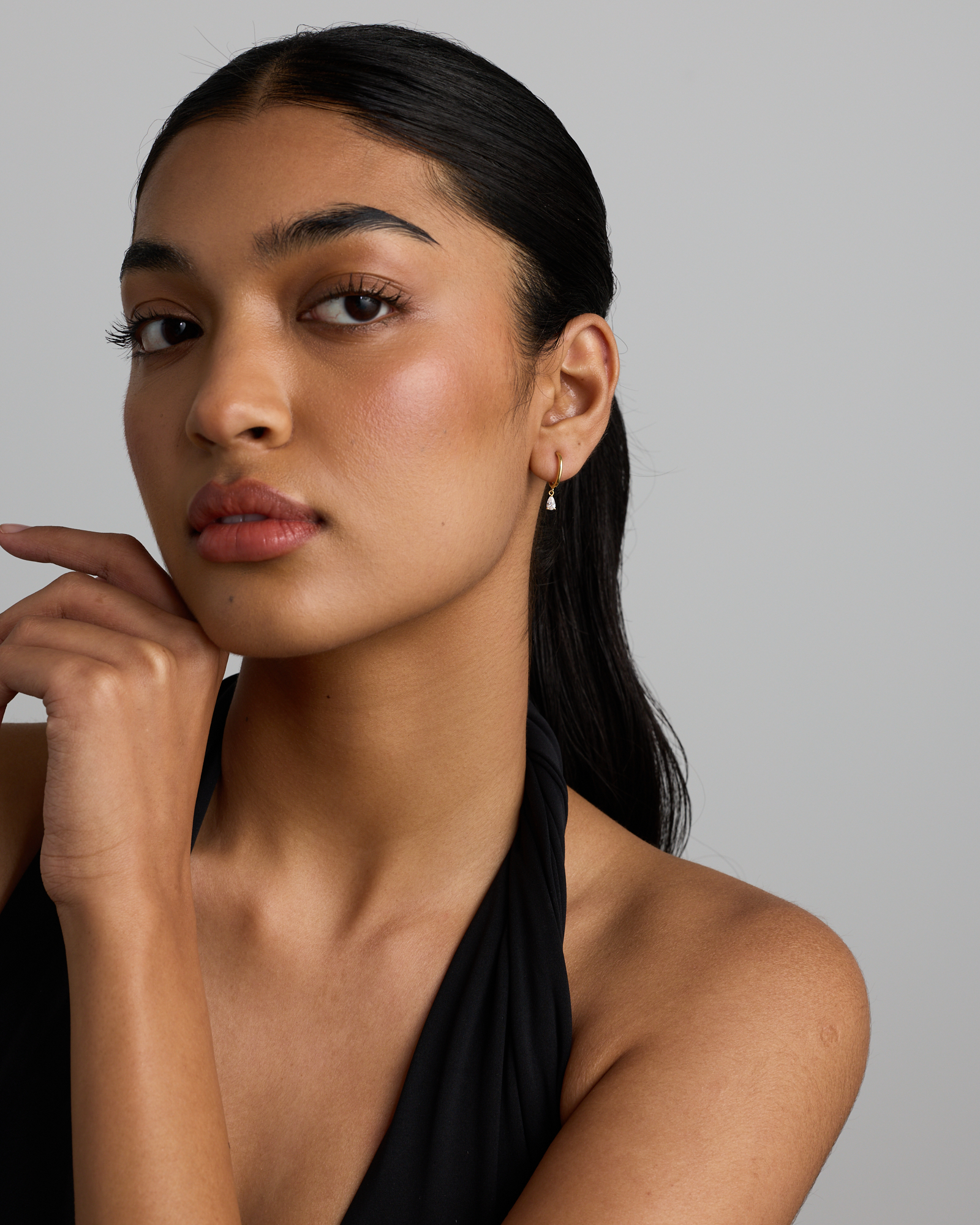 Pear Cubic Zirconia Charm Hoop Stud Earrings in 10kt Yellow Gold