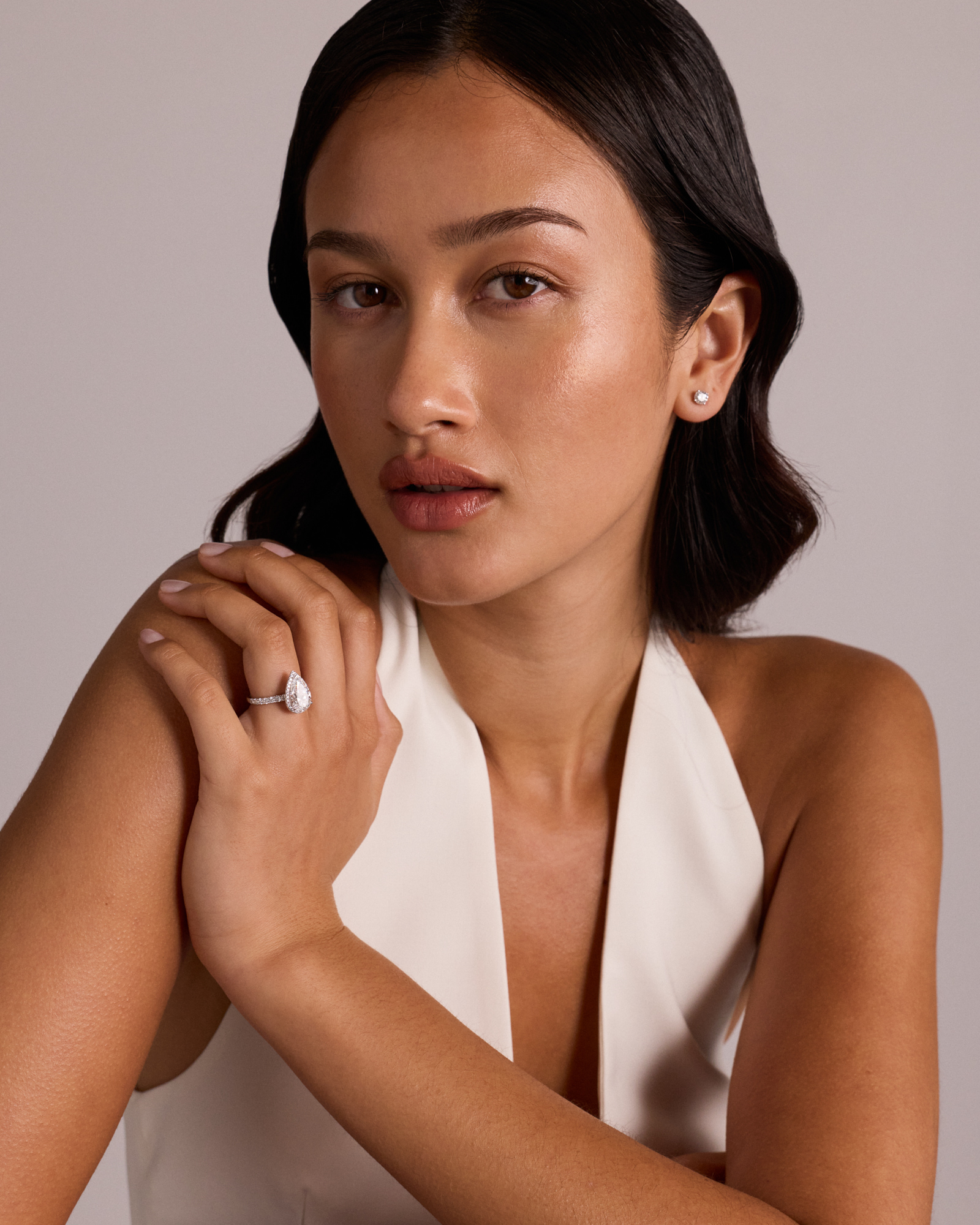 3.60 Carat TW Pear Cut Laboratory-Grown Diamond Halo Engagement Ring in 18kt White Gold