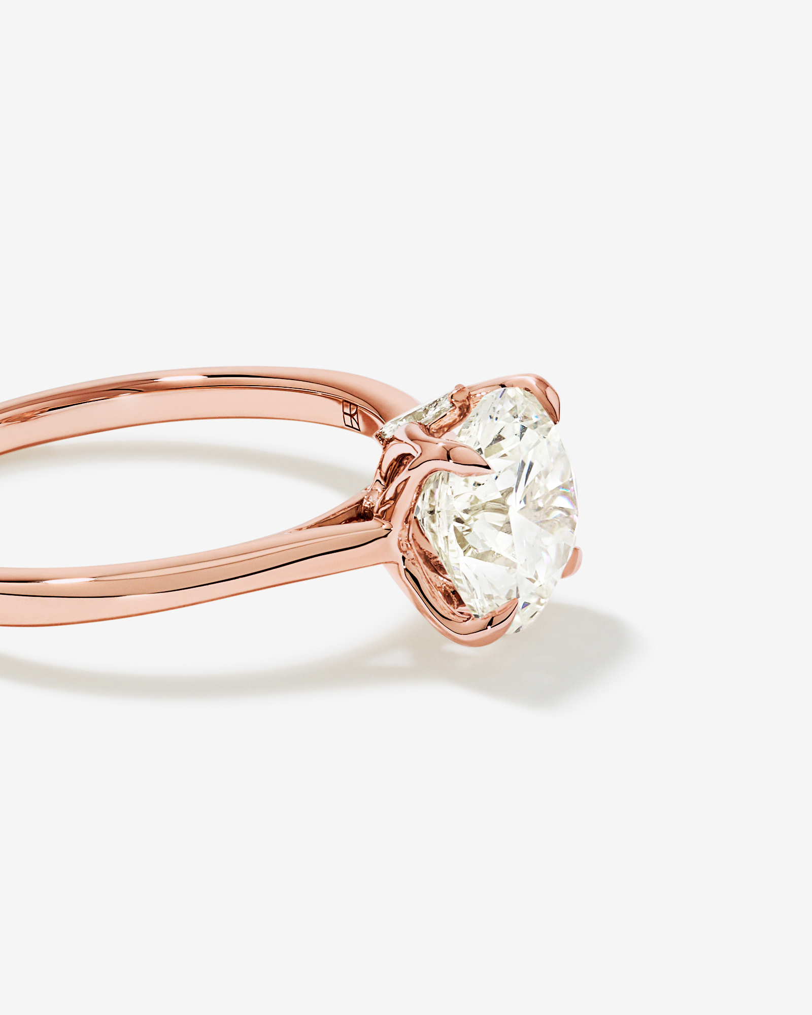 2.09 Carat TW Round Brilliant Laboratory-Grown Diamond Solitaire ring with Tulip inspired Marquise Diamonds 14kt Rose Gold