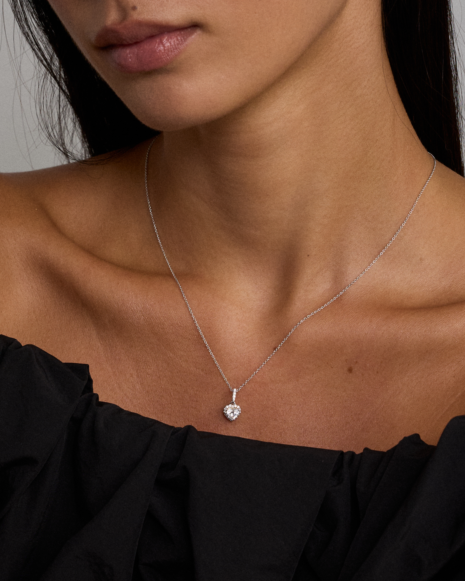 Heart Shape Cubic Zirconia Halo Pendant Necklace in Sterling Silver