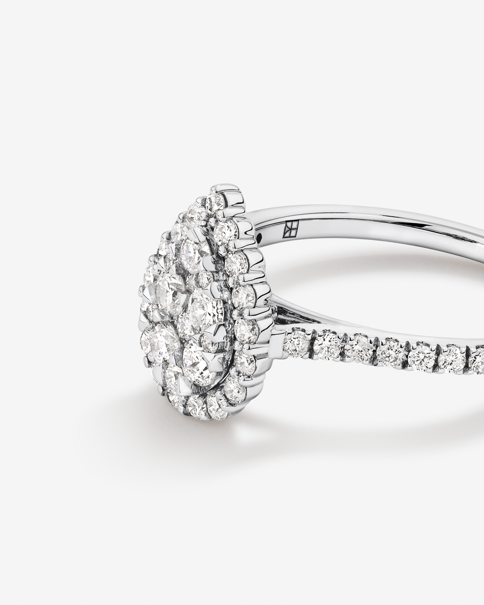 0.79 Carat TW Pear Shaped Cluster Diamond Halo Engagement Ring in 14kt White Gold