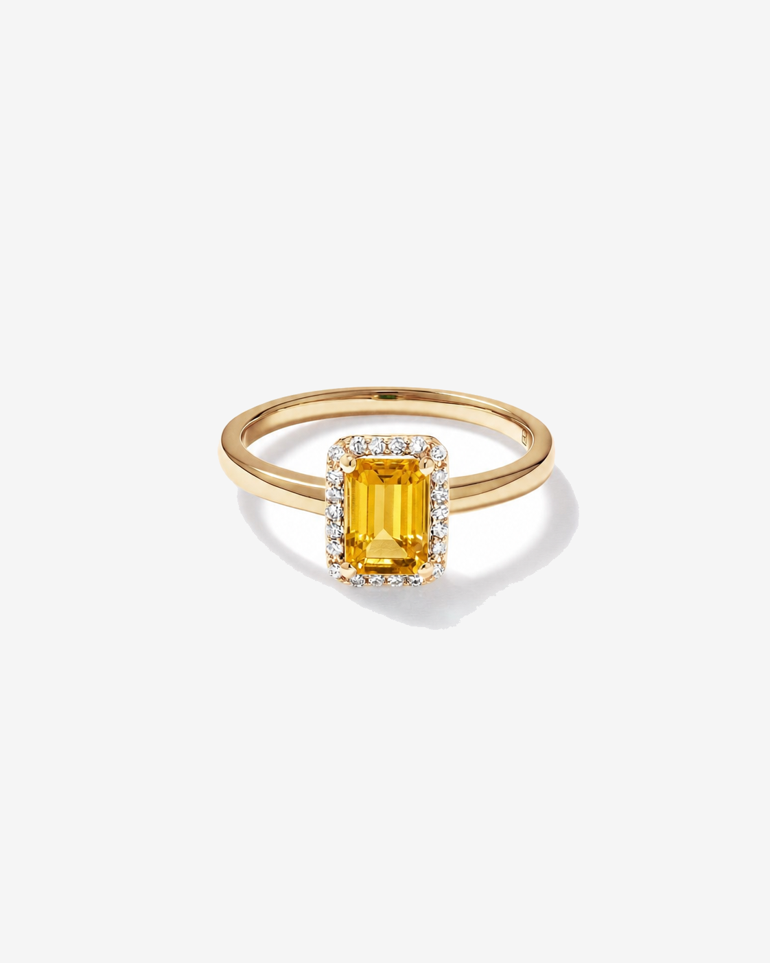 Emerald Cut Citrine and Diamond Halo Ring 10kt Yellow Gold