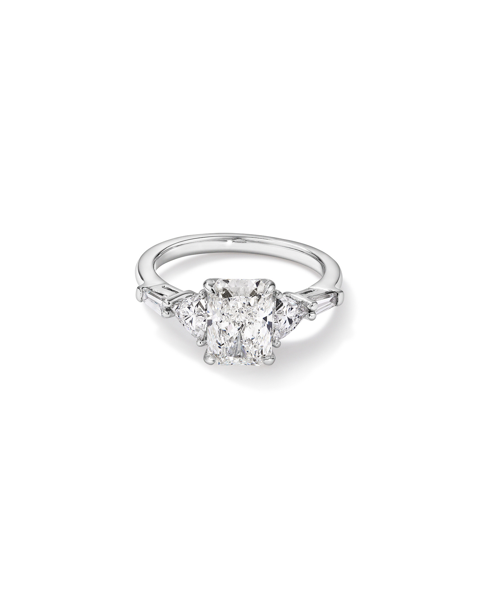 2.86 Carat TW Radiant Cut Laboratory-Grown Diamond Fancy Side Stone Engagement Ring 14kt White Gold