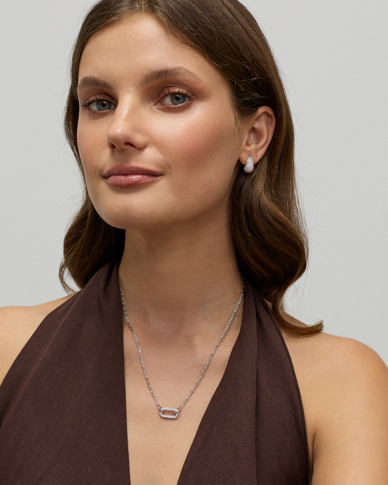 Pavé Dome Stud Earrings with Cubic Zirconia in Sterling Silver