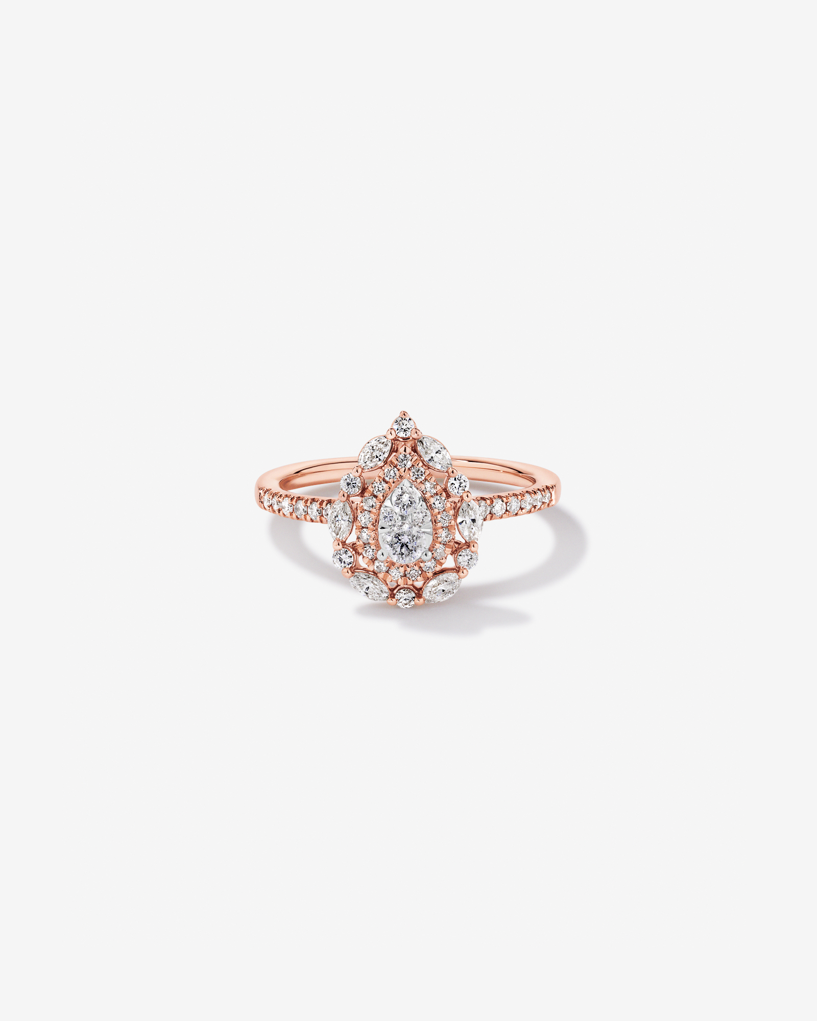 0.62 Carat TW Round Brilliant and Marquise Double Halo Cluster Diamond Ring 14kt Rose Gold with Rhodium