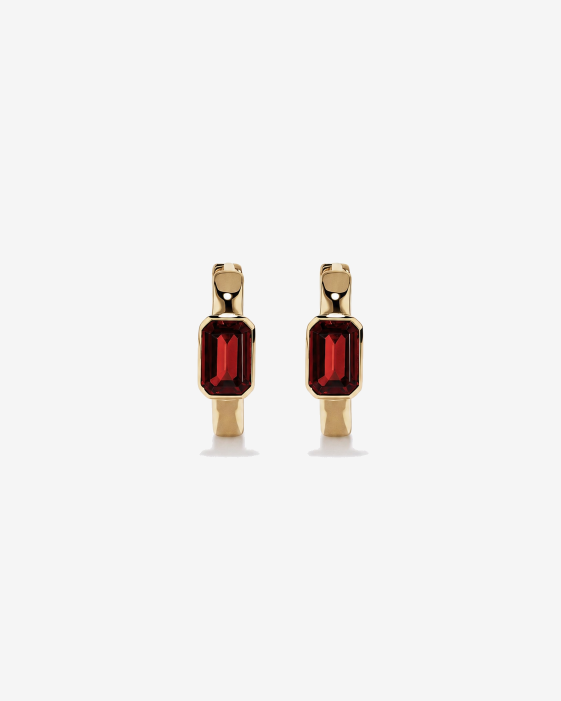 Garnet Bezel Huggie Earrings in 10kt Yellow Gold