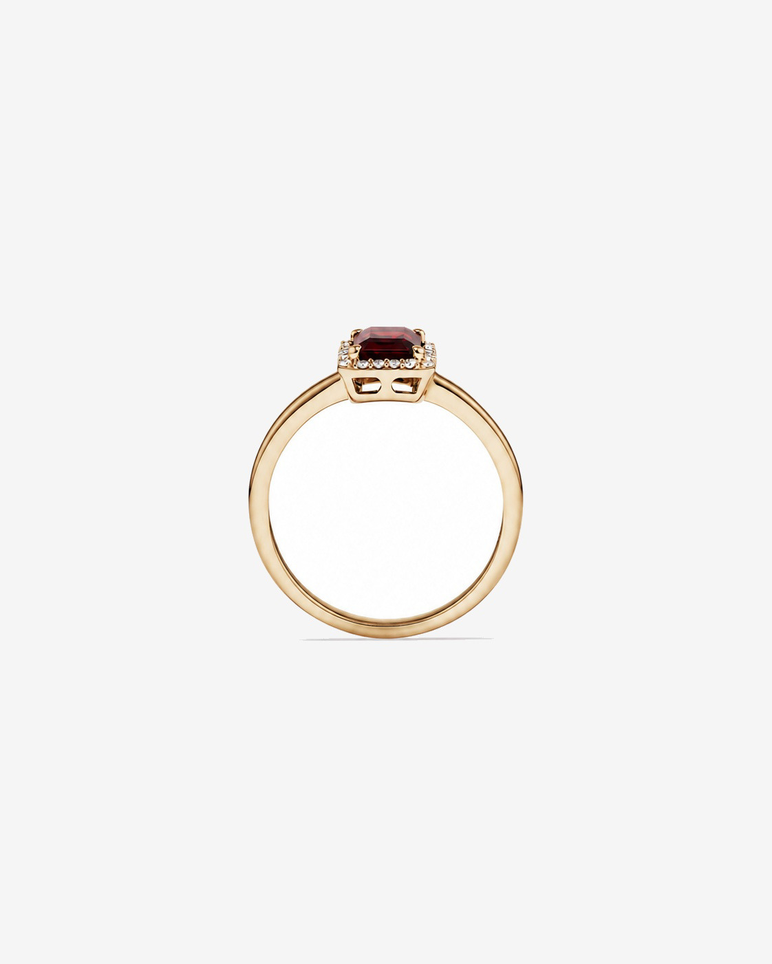 Emerald Cut Garnet and Diamond Halo Ring 10kt Yellow Gold