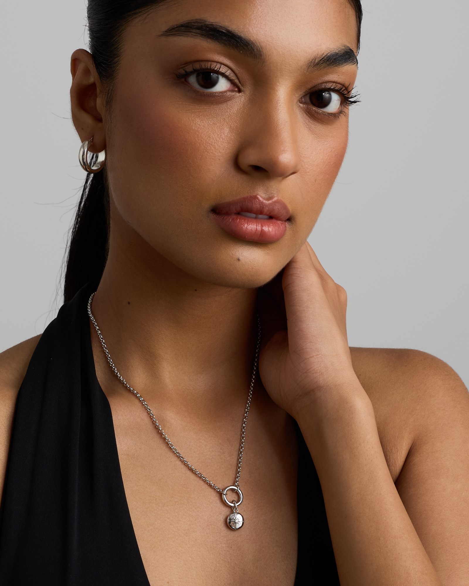 Diamond Accent Round Compass Pendant in Sterling Silver