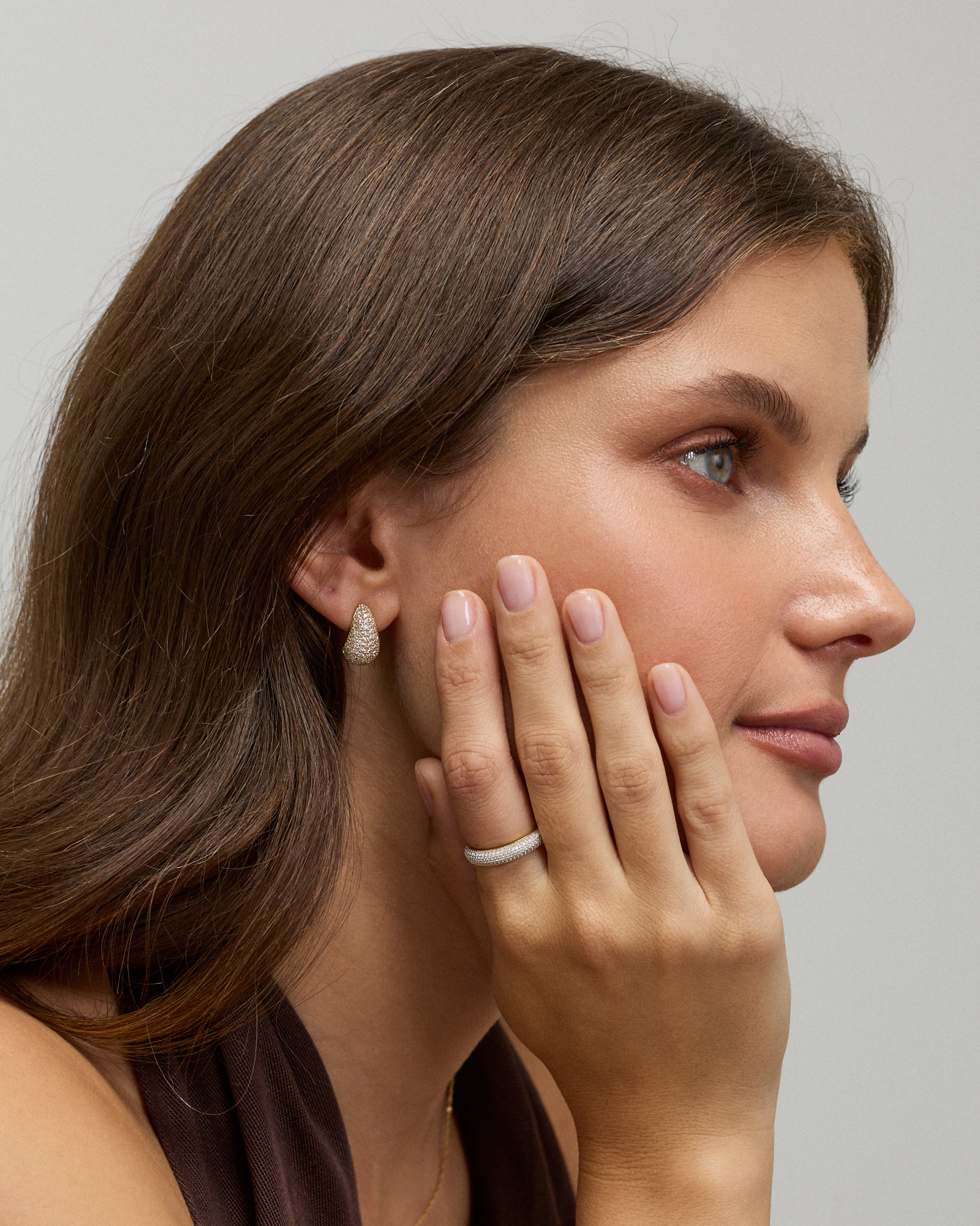 Slim Pavé Dome Ring with Cubic Zirconia in 18kt Vermeil