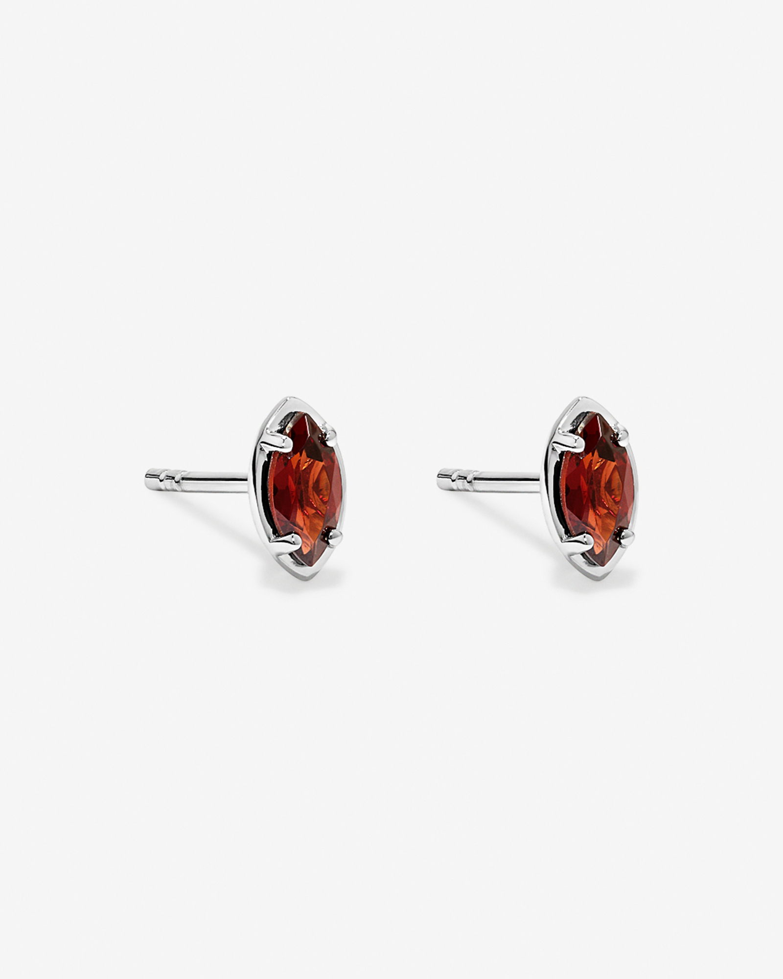 Marquise-Cut Garnet Stud Earrings in Sterling Silver