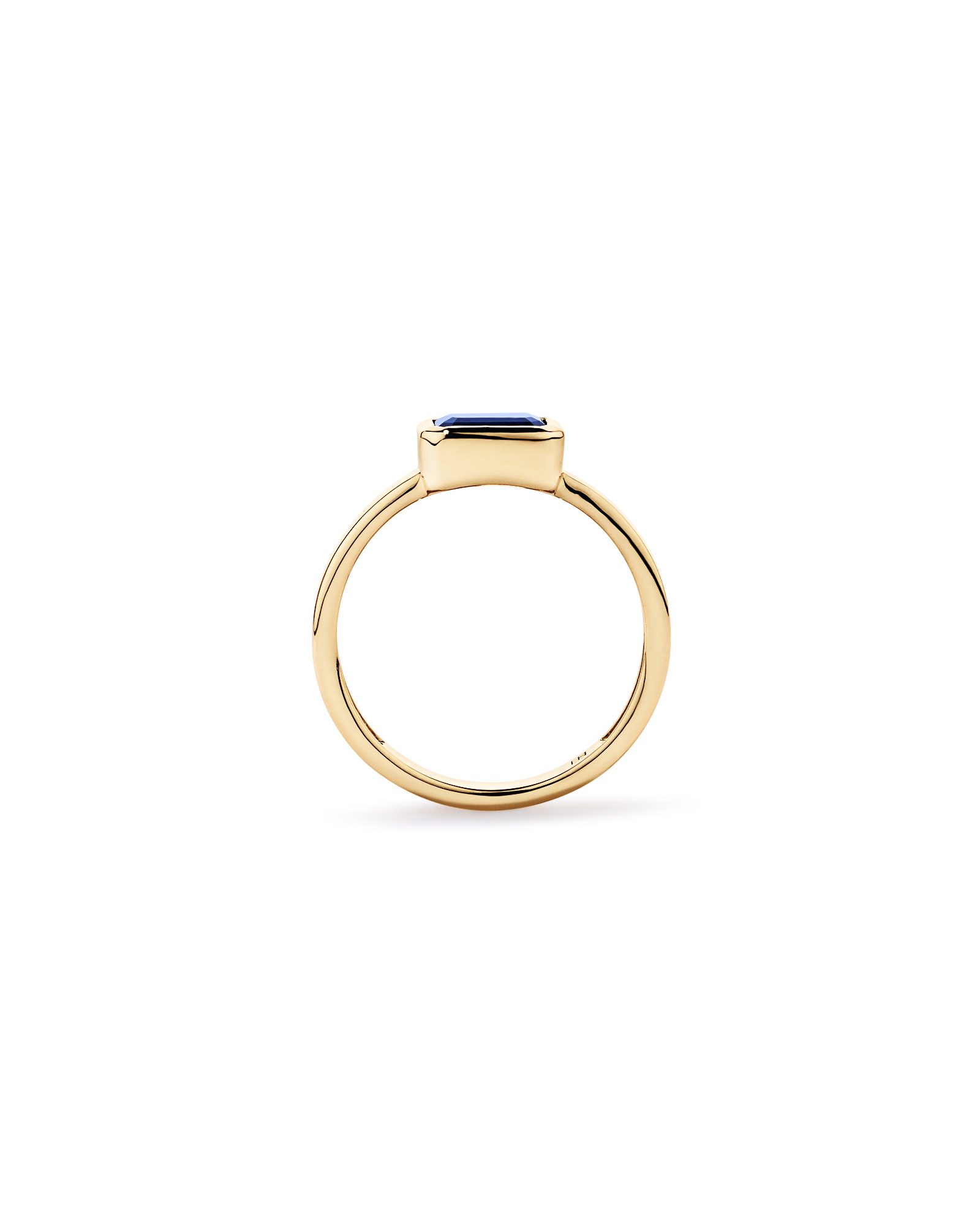 Created Sapphire Bezel Ring 10kt Yellow Gold