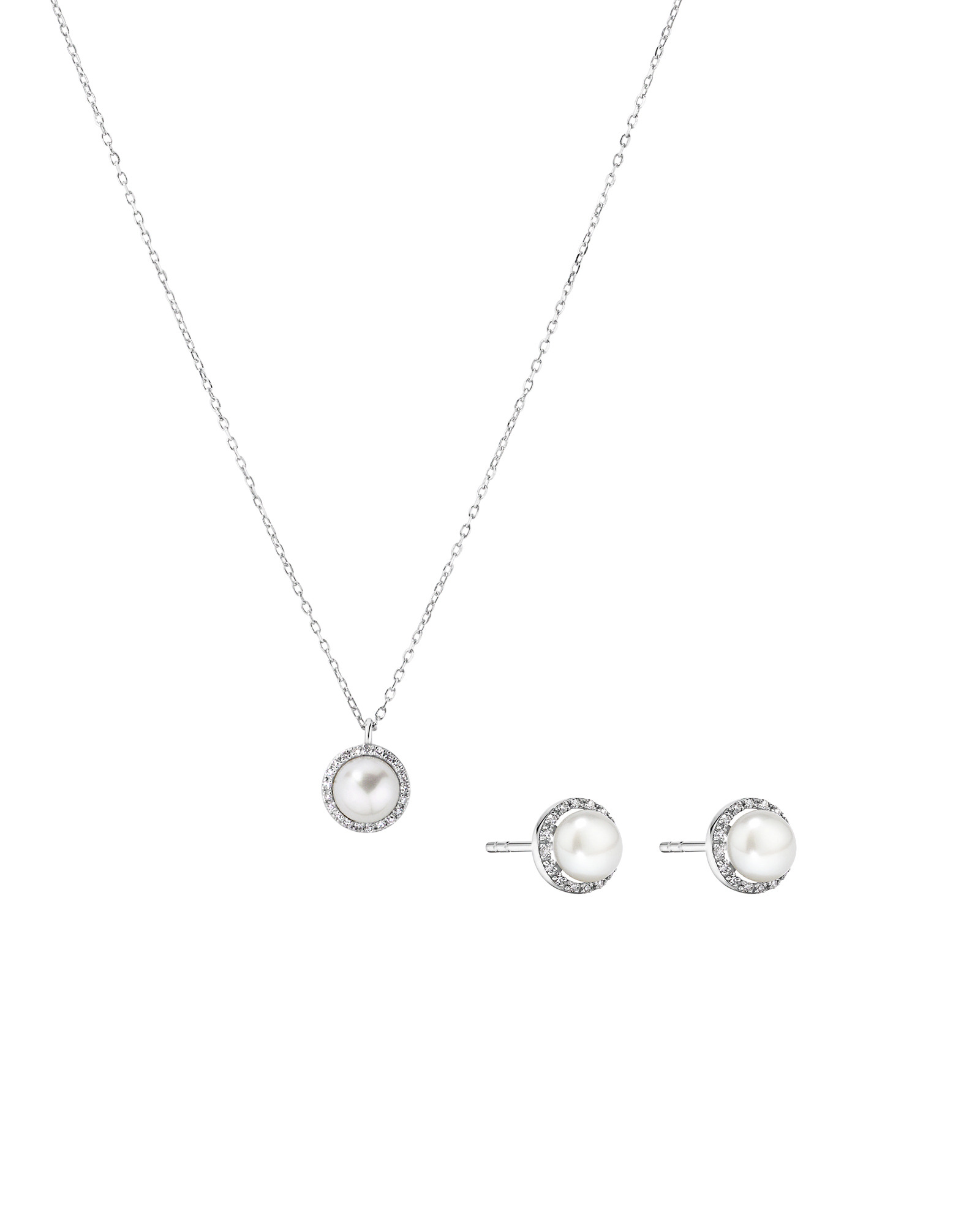 Cultured Freshwater Pearl & 0.13TW of Diamond Necklace and Earring Gift Set in Sterling Silver