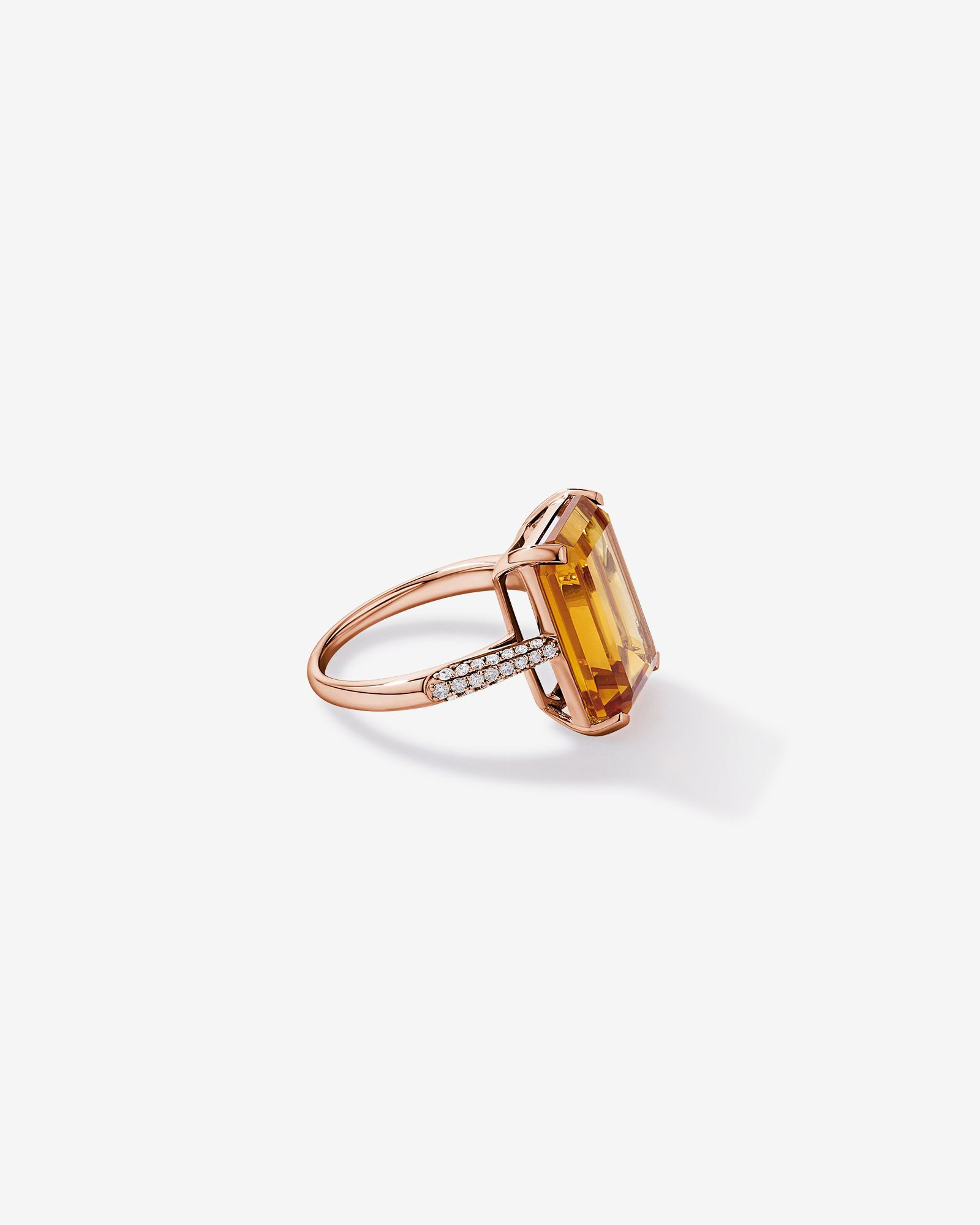 Emerald Cut Citrine & 0.23 Carat TW Diamond Ring 10kt Rose Gold