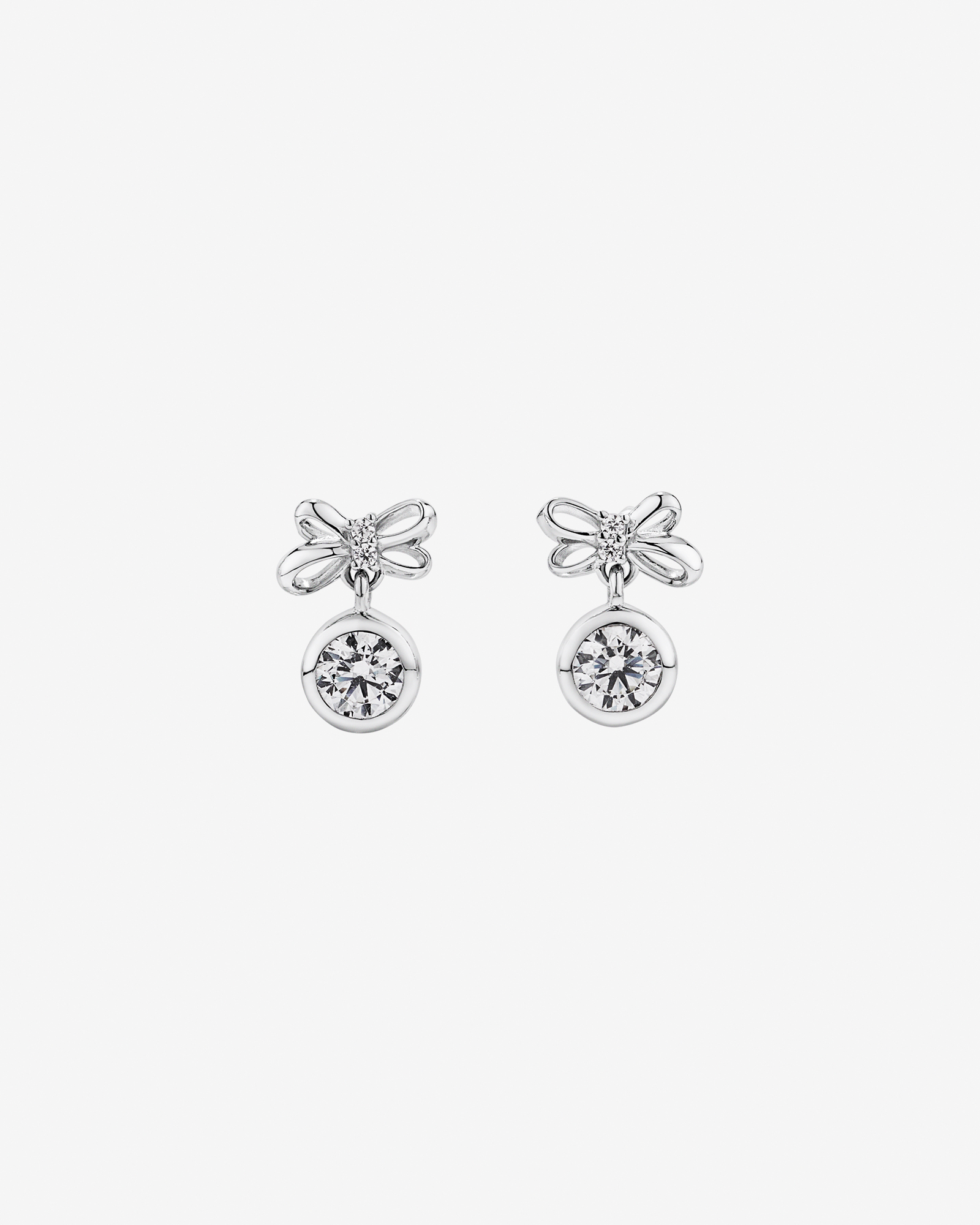 Bow and Bauble Christmas Stud Earrings with Cubic Zirconia in Sterling Silver