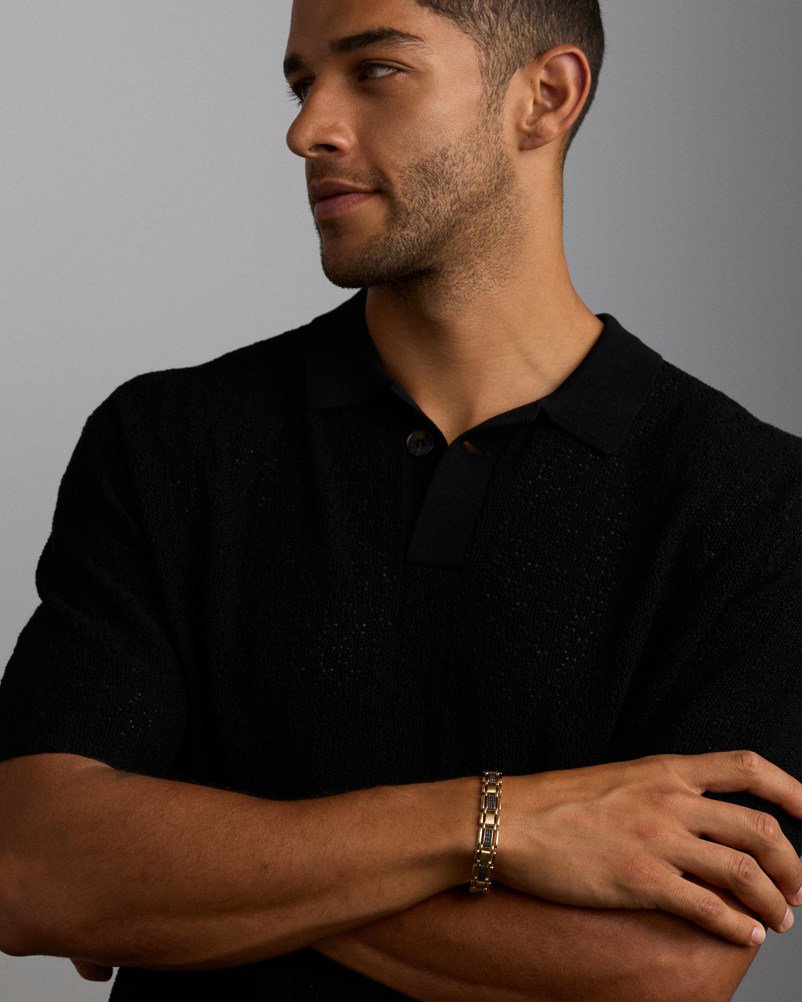 21cm Bracelet with .43TW of Black Diamonds in 10kt Yellow Gold & Black Rhodium