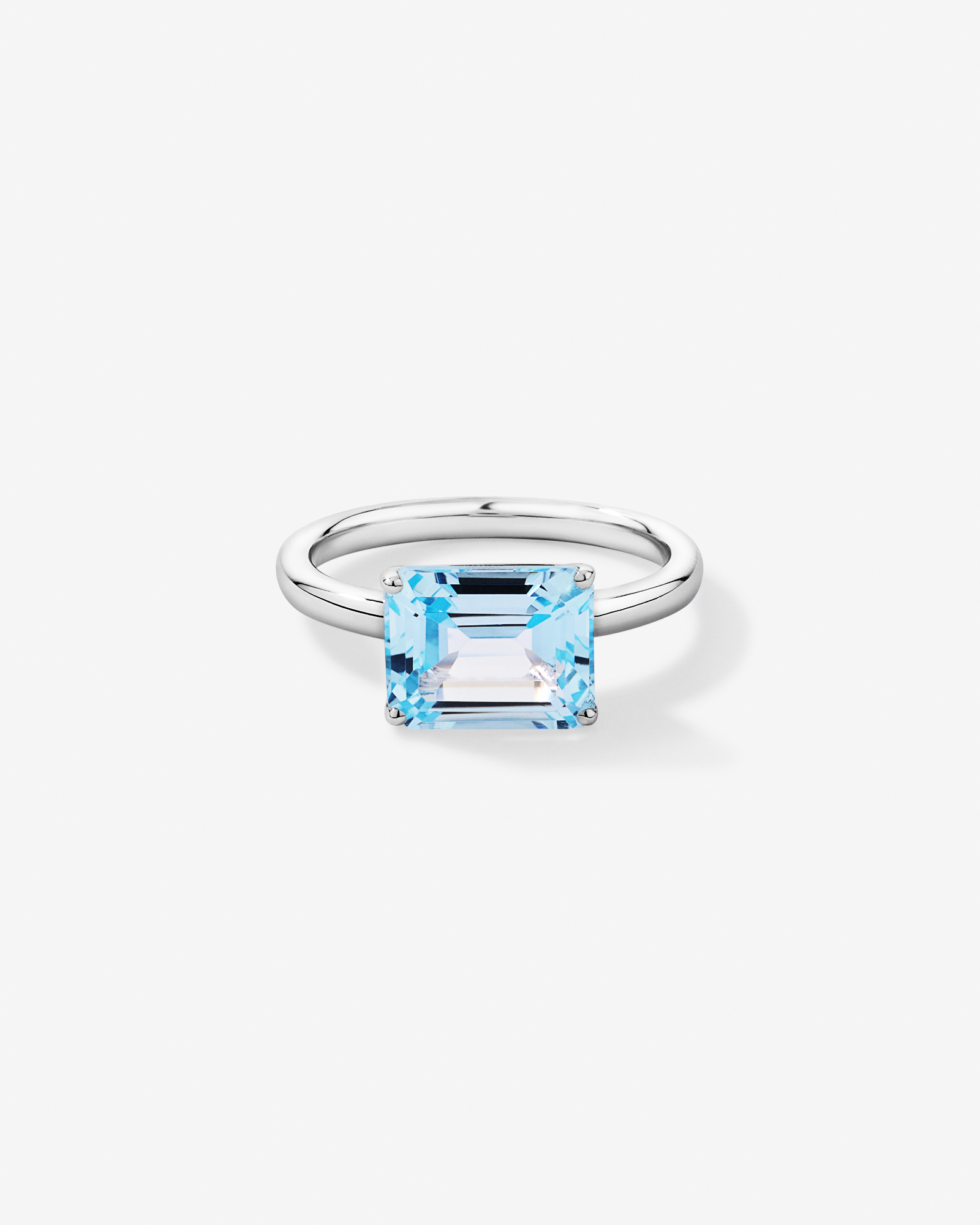 Emerald Cut Sky Blue Topaz East-to-West Set Ring Sterling Silver