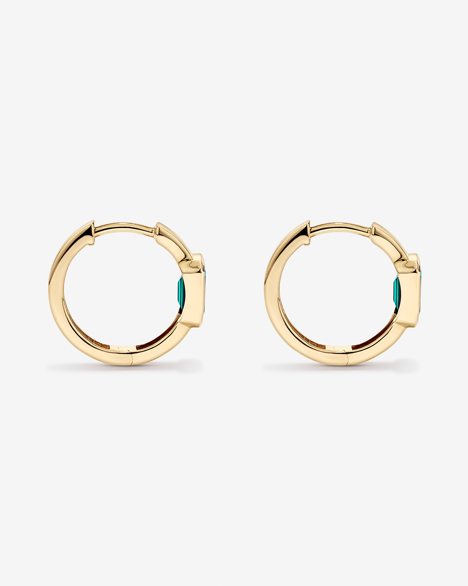 Created Emerald Bezel Huggie Earrings in 10kt Yellow Gold