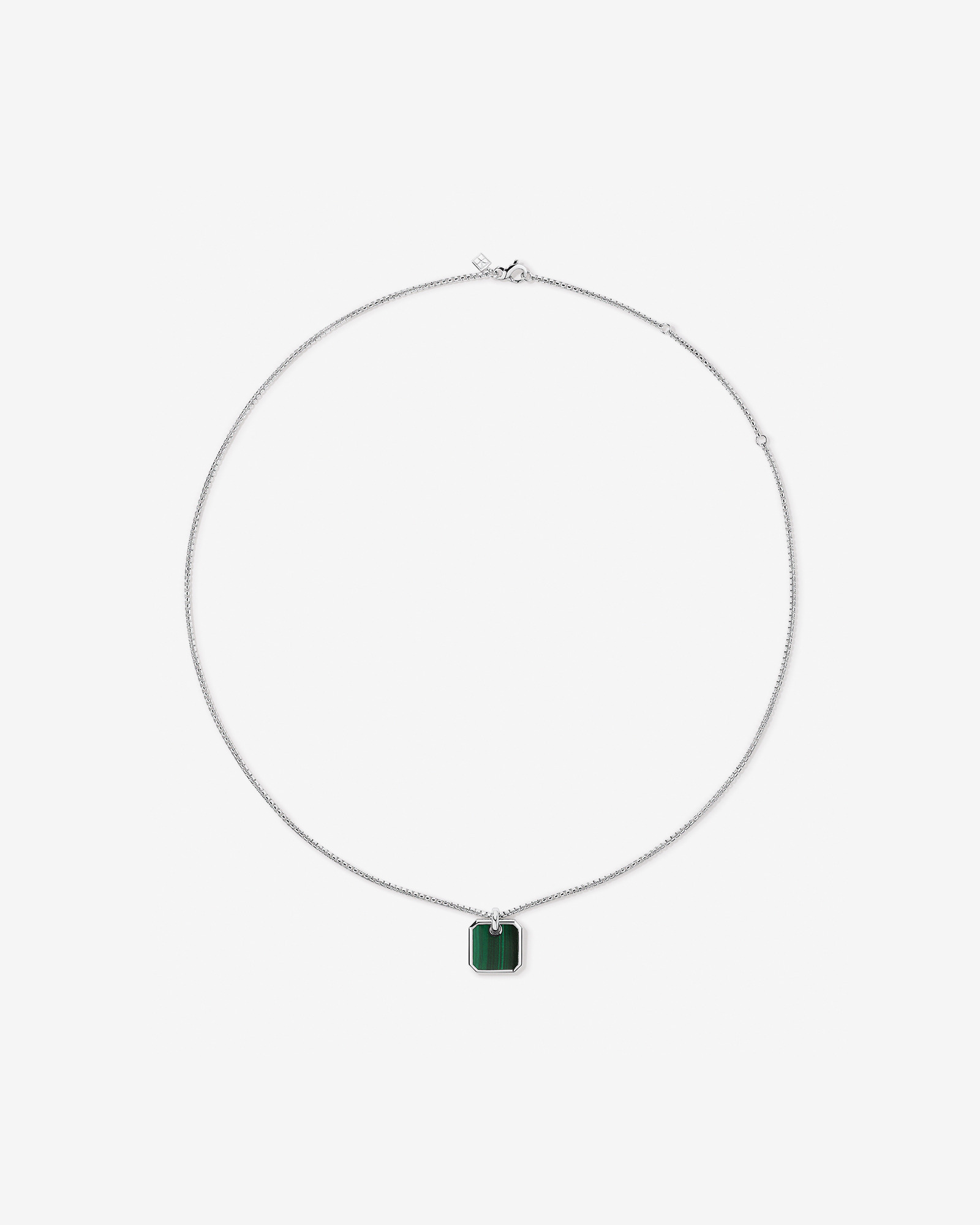 Malachite Square Pendant Necklace in Sterling Silver